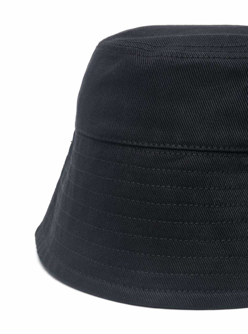 Shop Patou Black Bucket Hat With Wide Brim And Lettering Print In Cotton Woman