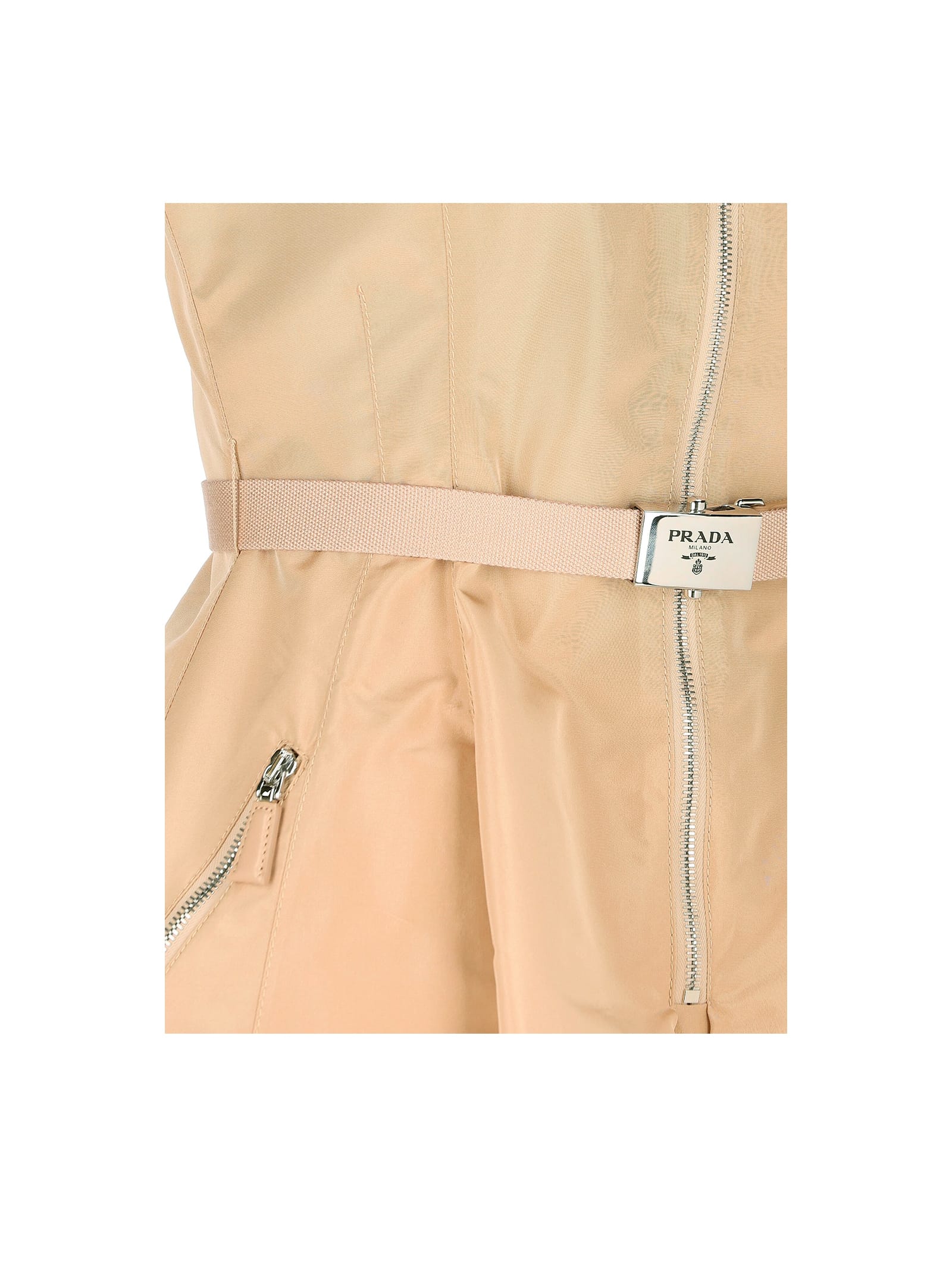 Shop Prada Powder Pink Dress With Zip And Belt In Cipria