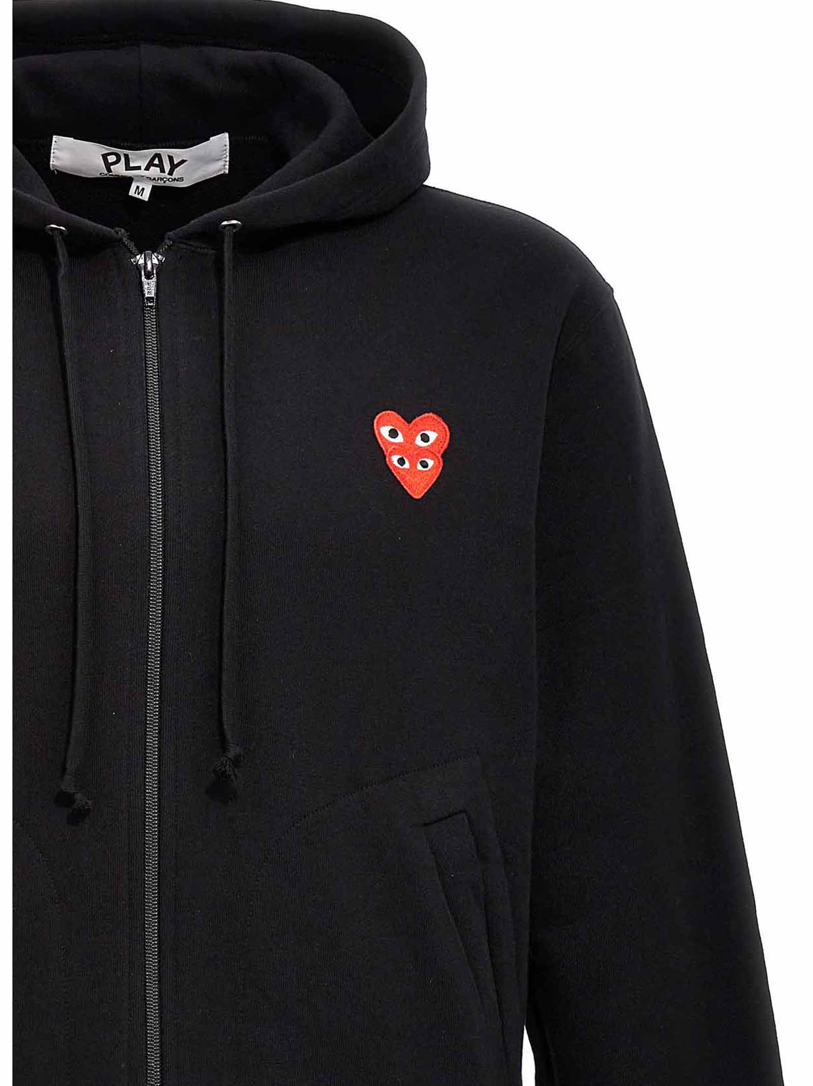 Comme Des Garçons Play Sweatshirt Double Red Emblem In Black