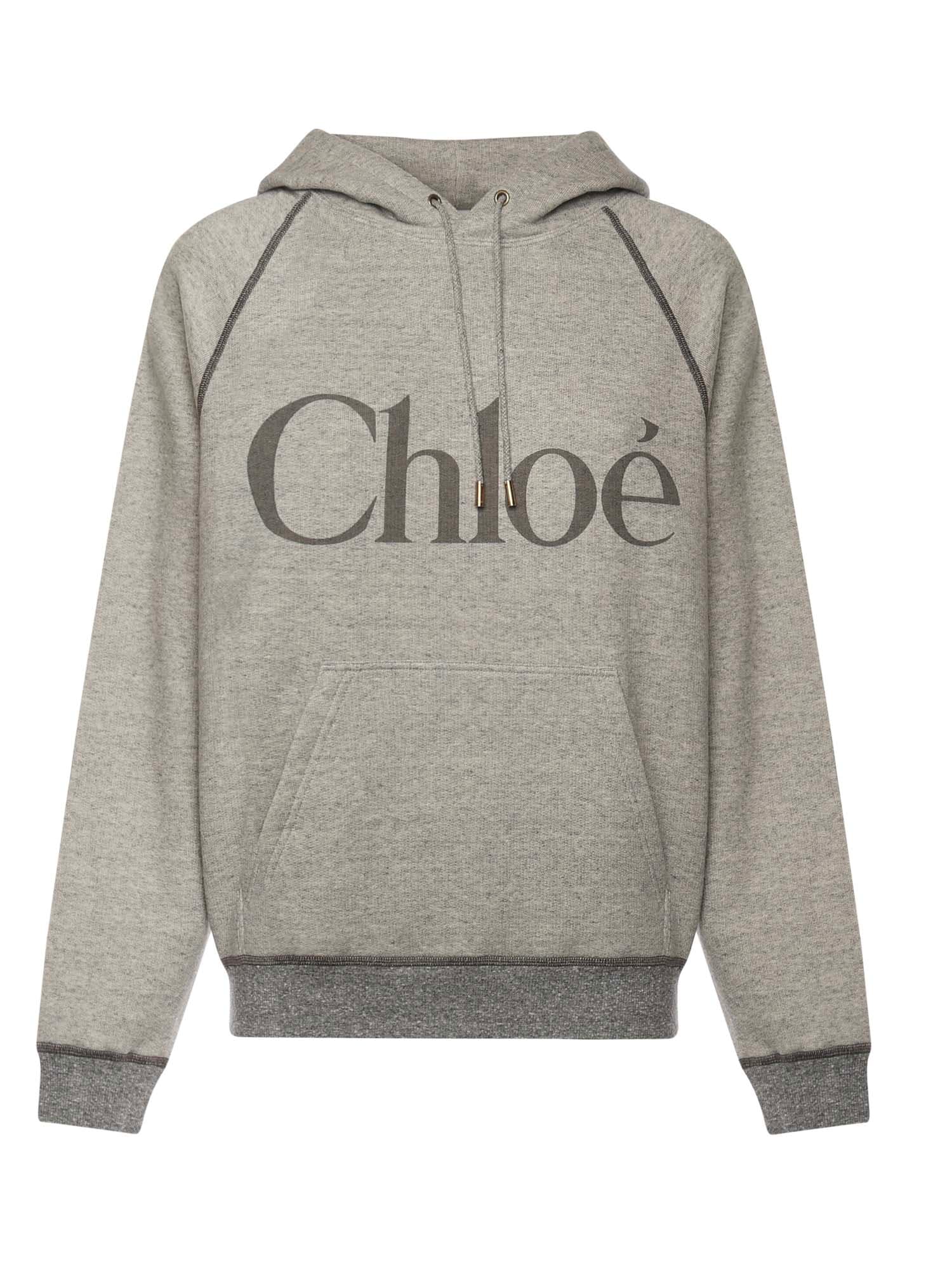 Chloé Cotton-blend Fleece Logo Sweatshirt In Gray