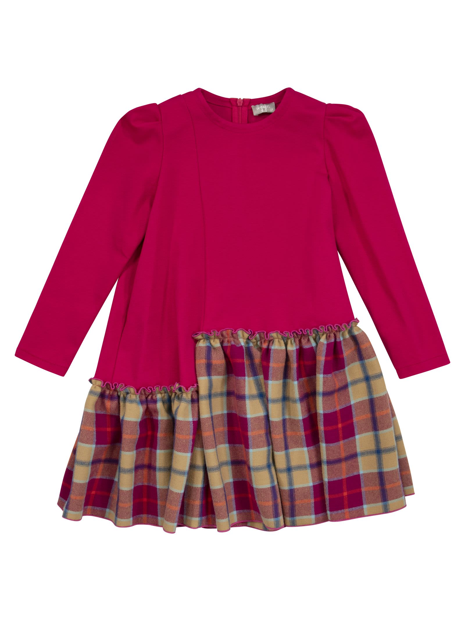 Il Gufo Kids' Check Patterned Ruffle Dress In Fuchsia