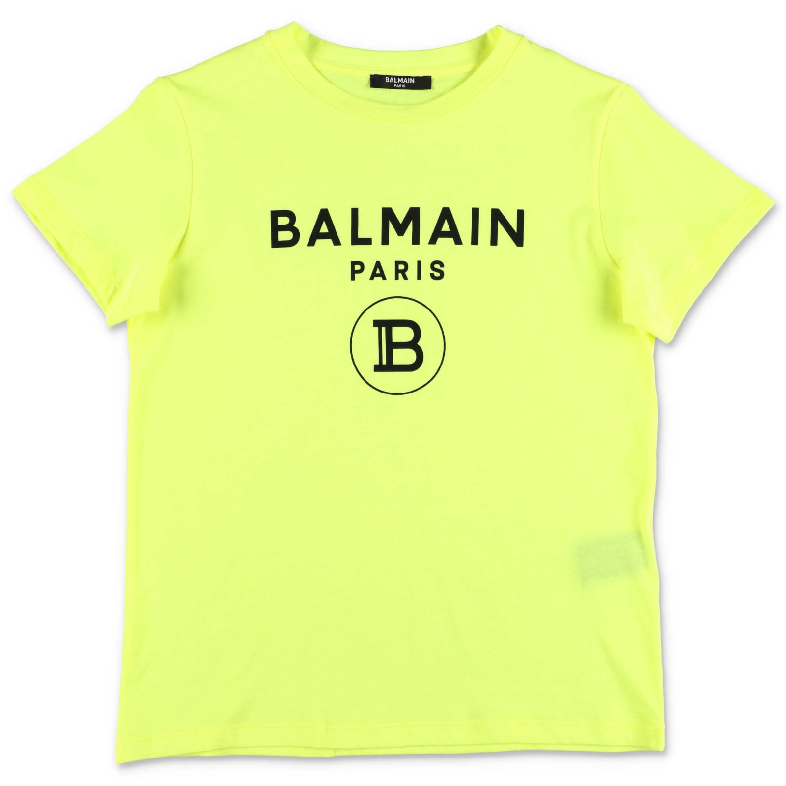 Balmain T-shirt Giallo Fluo In Jersey Di Cotone