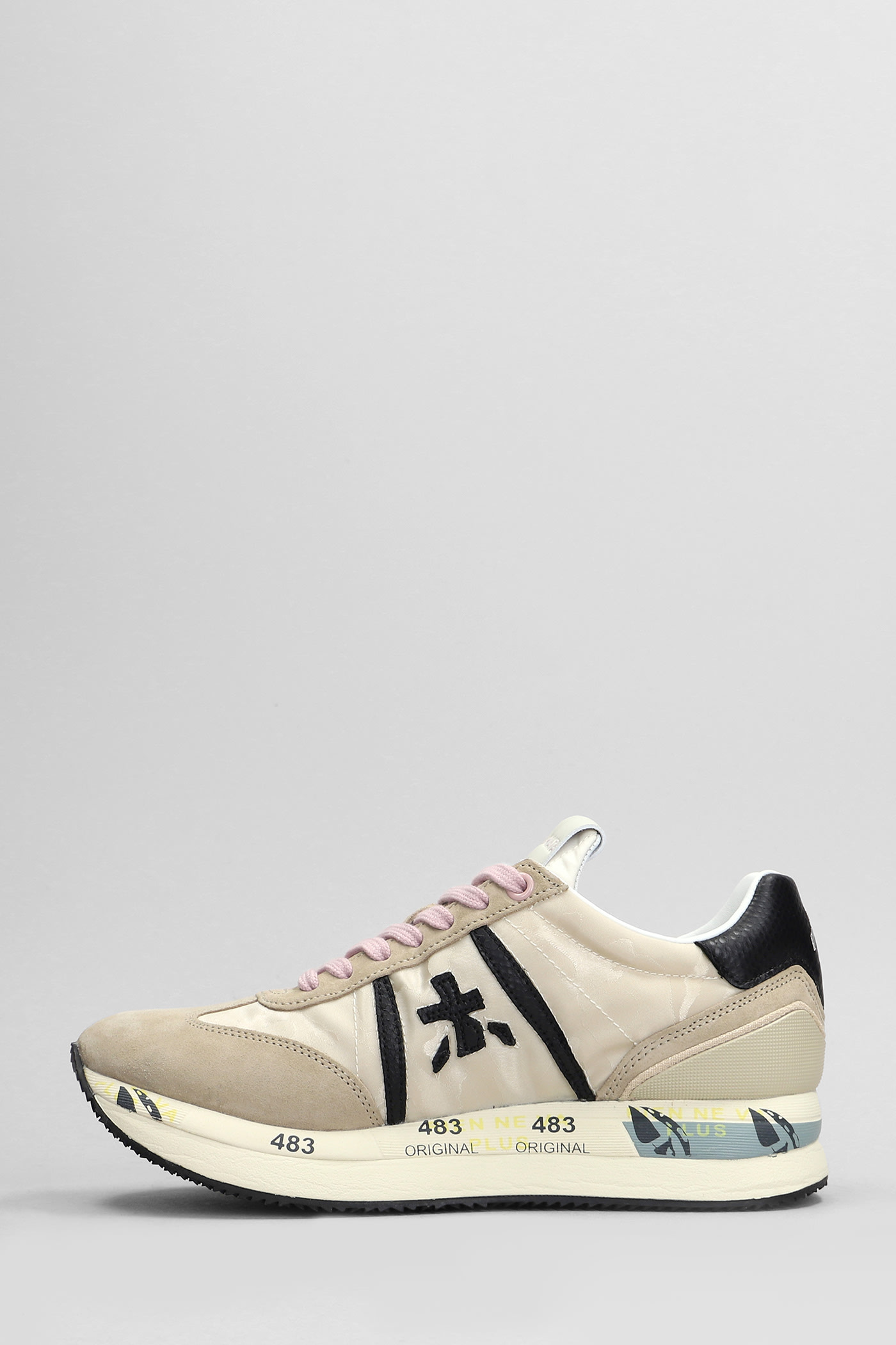 Shop Premiata Conny Sneakers In Beige Suede And Fabric