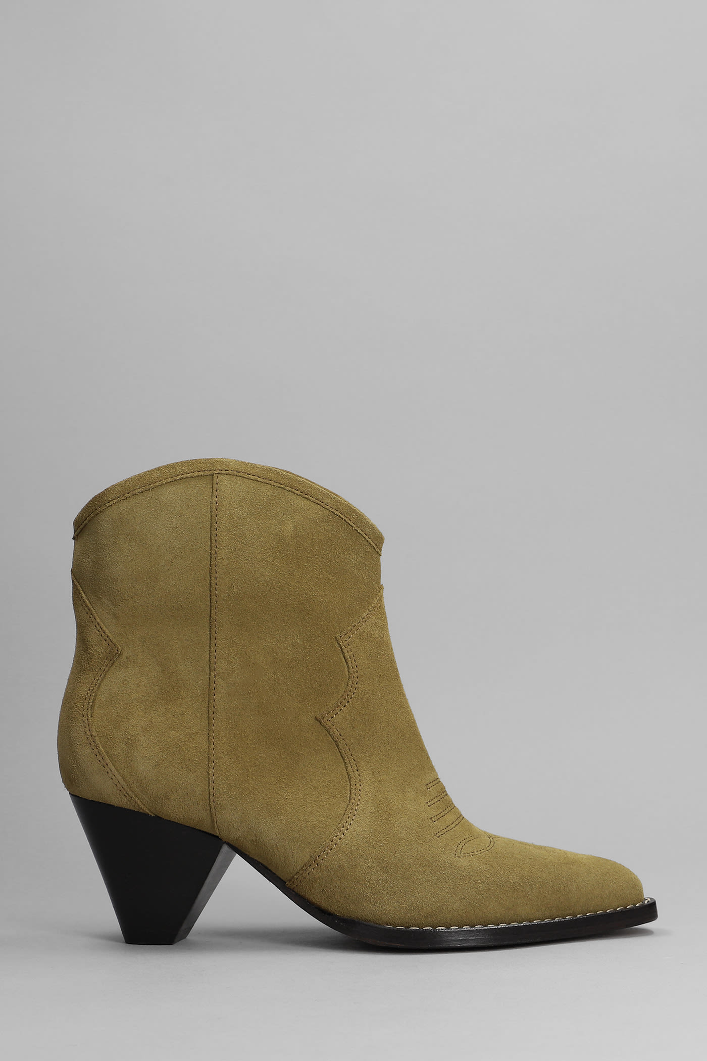 Shop Isabel Marant Darizio Low Heels Ankle Boots In Taupe Suede In Dove Grey