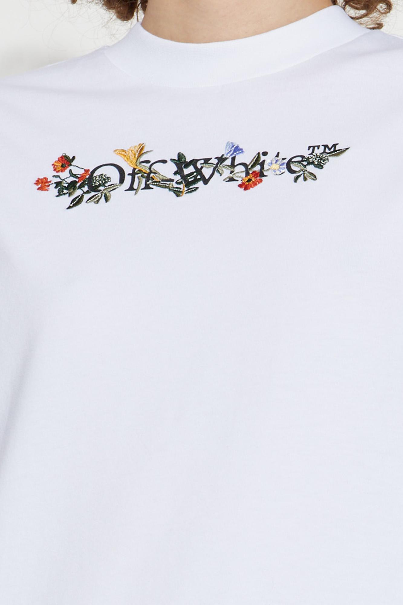 Off-white White T-shirt With Embroidered Floral Logo
