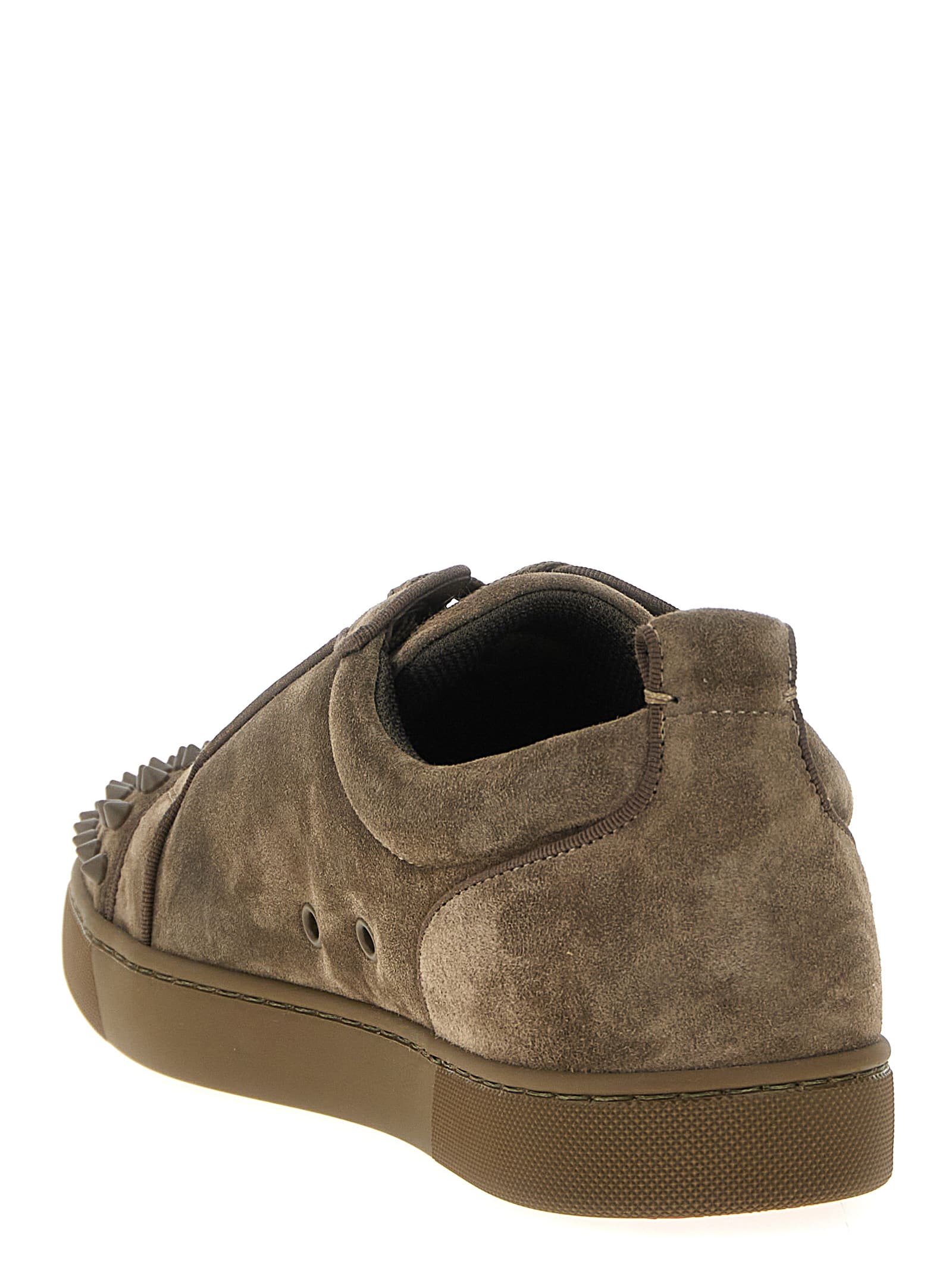 Christian Louboutin Stylish Round Toe Sneakers With Studded Detail In Brown