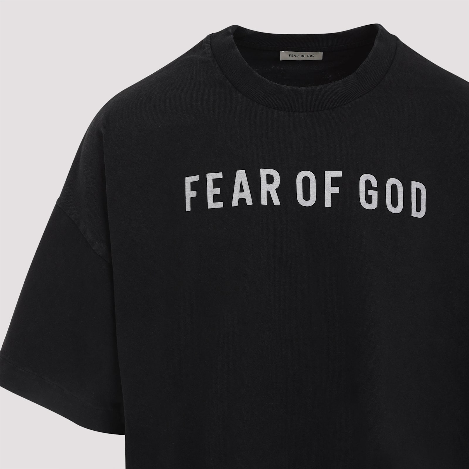 Shop Fear Of God Short Sleeve Logo Grey Print Tee In Black