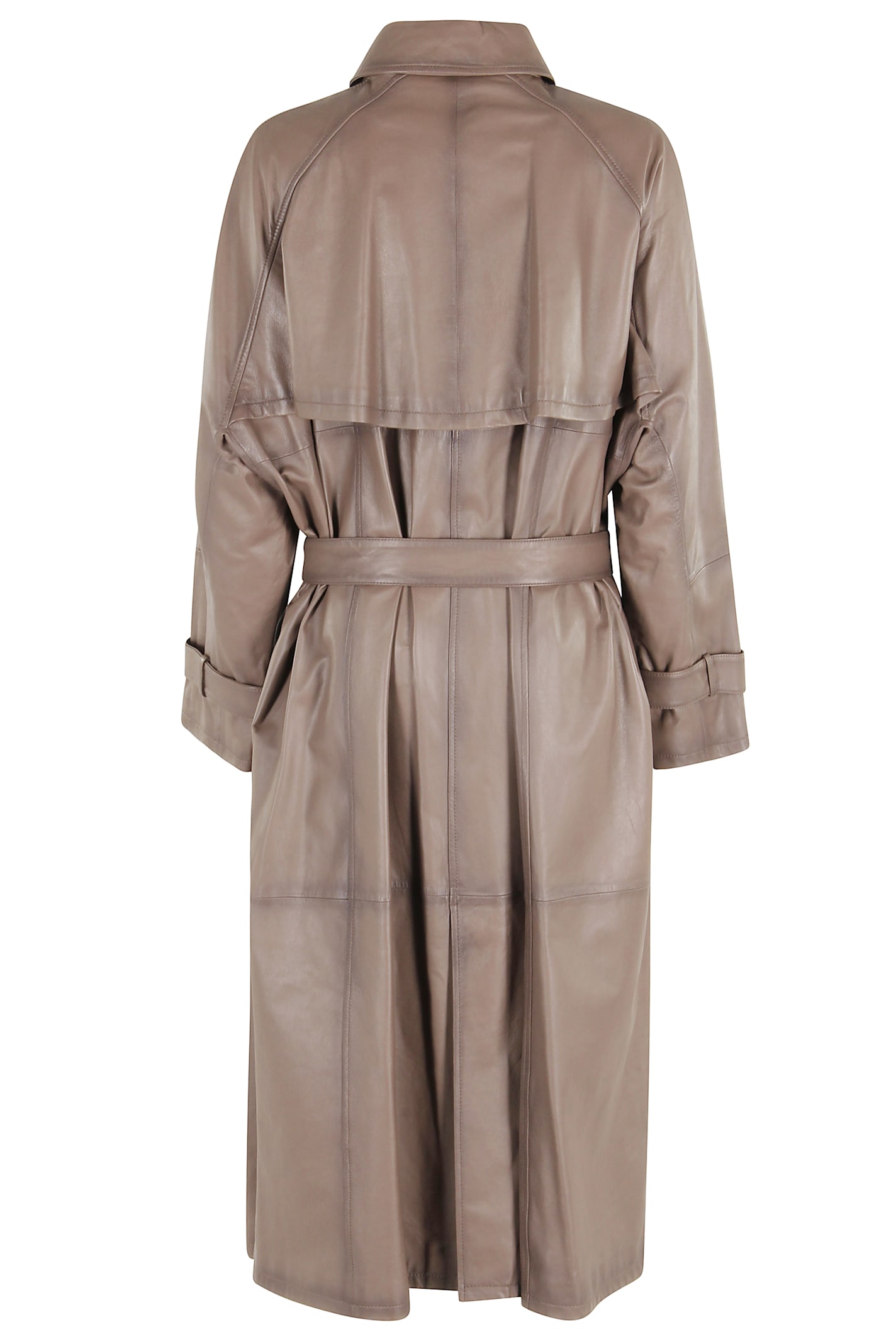 Emporio Armani Beige Double-breasted Leather Trench Coat In Brown
