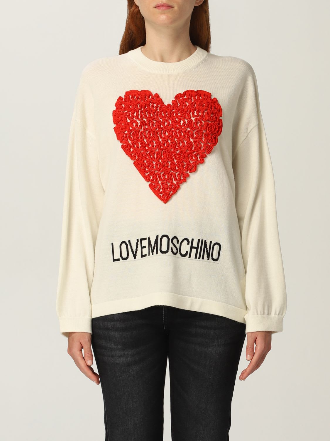 Love Moschino Sweater Round Neck With Rouche Heart