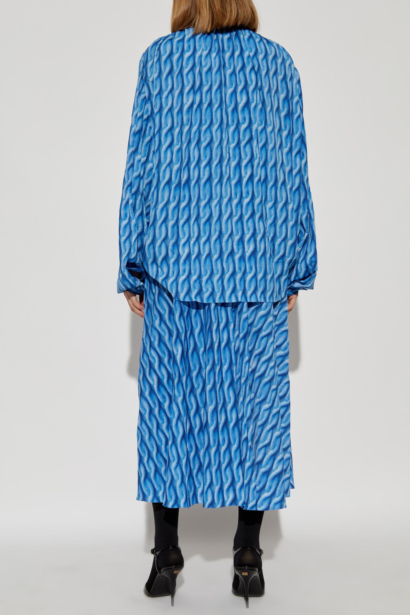 Balenciaga Midi Dress With Bow And Print In Blue