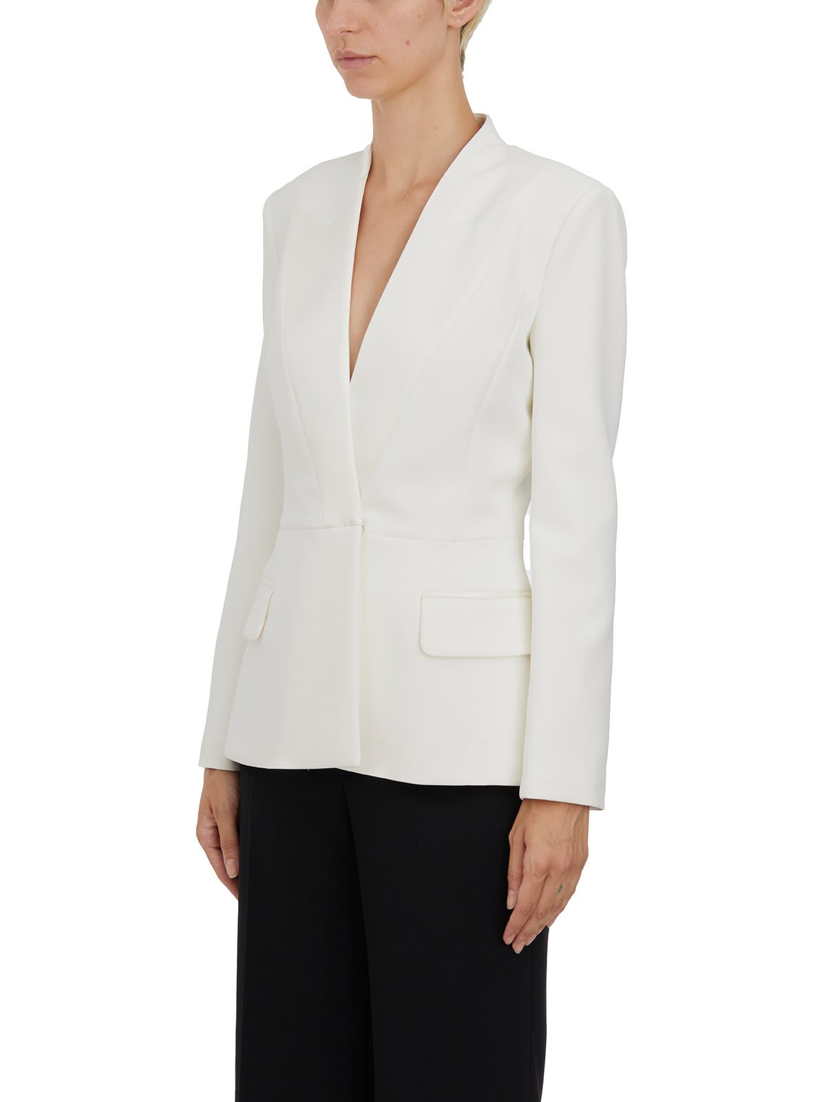 Shop Elisabetta Franchi Crêpe Double-breasted Satin Jacket In White