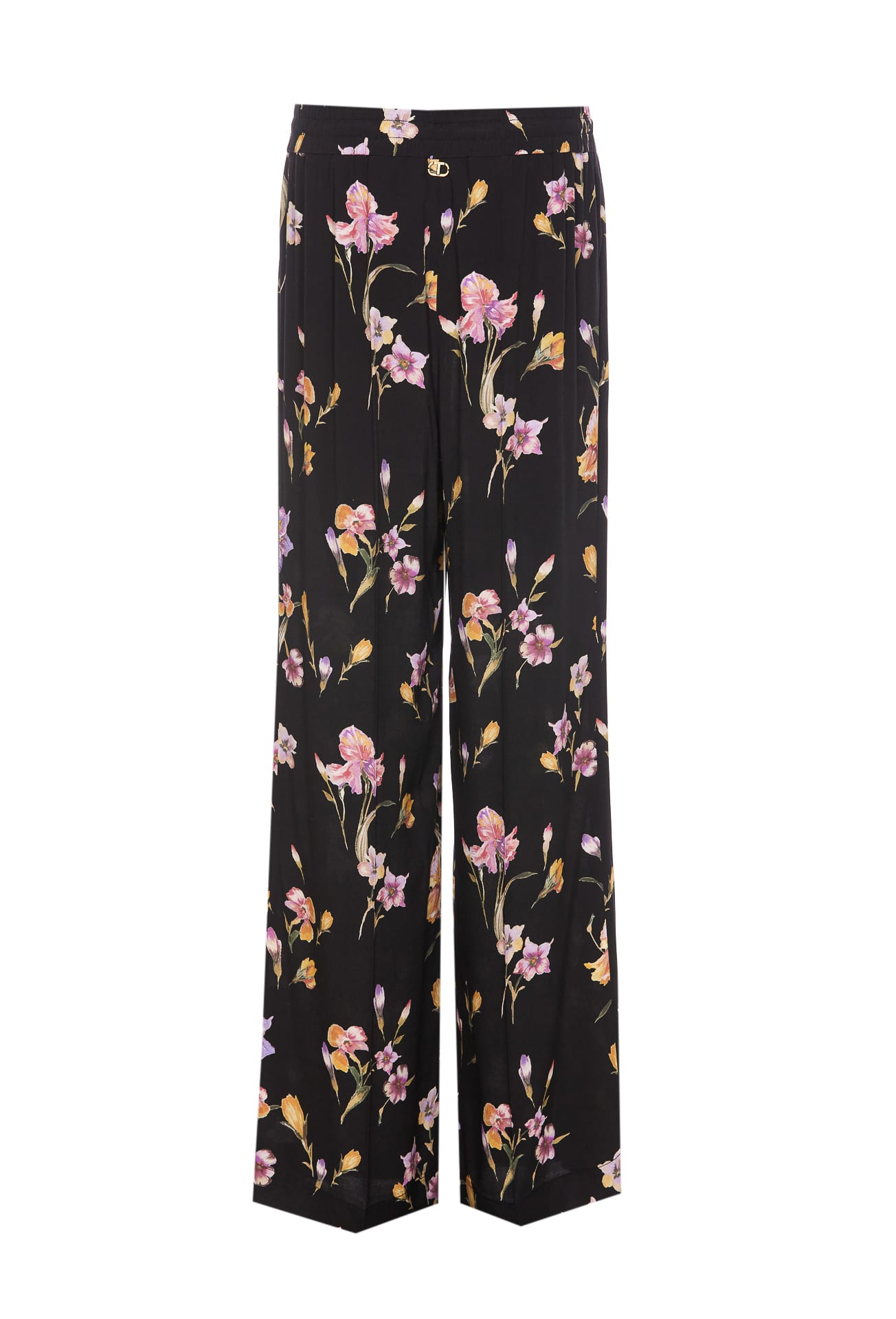 Twinset Black Floral Wide Leg Trousers In Black