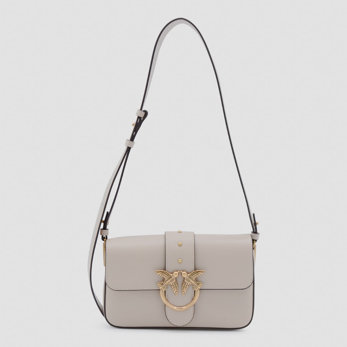 Pinko Beige Leather Mini Love Shoulder Bag In Sand