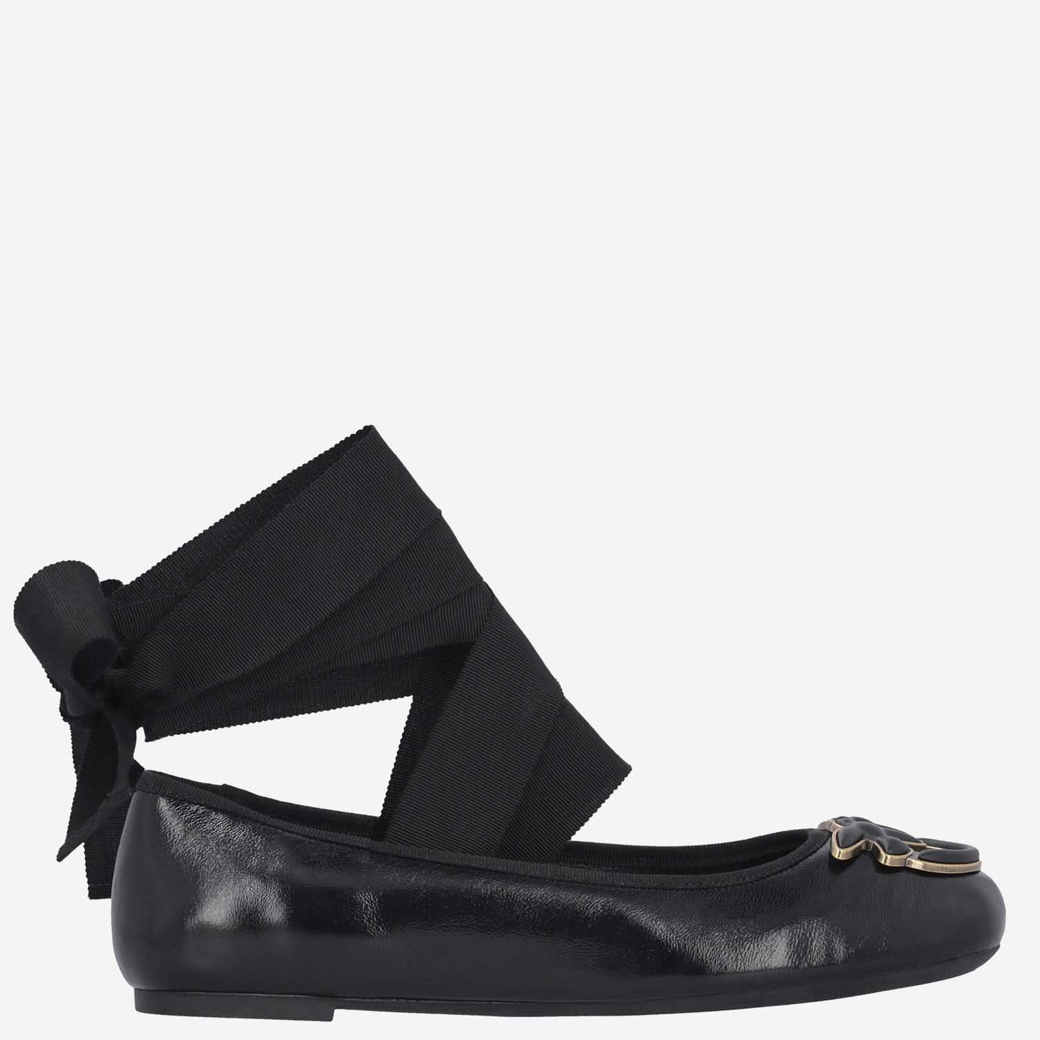 Shop Pinko Leather Ballet Flats With Logo In Black