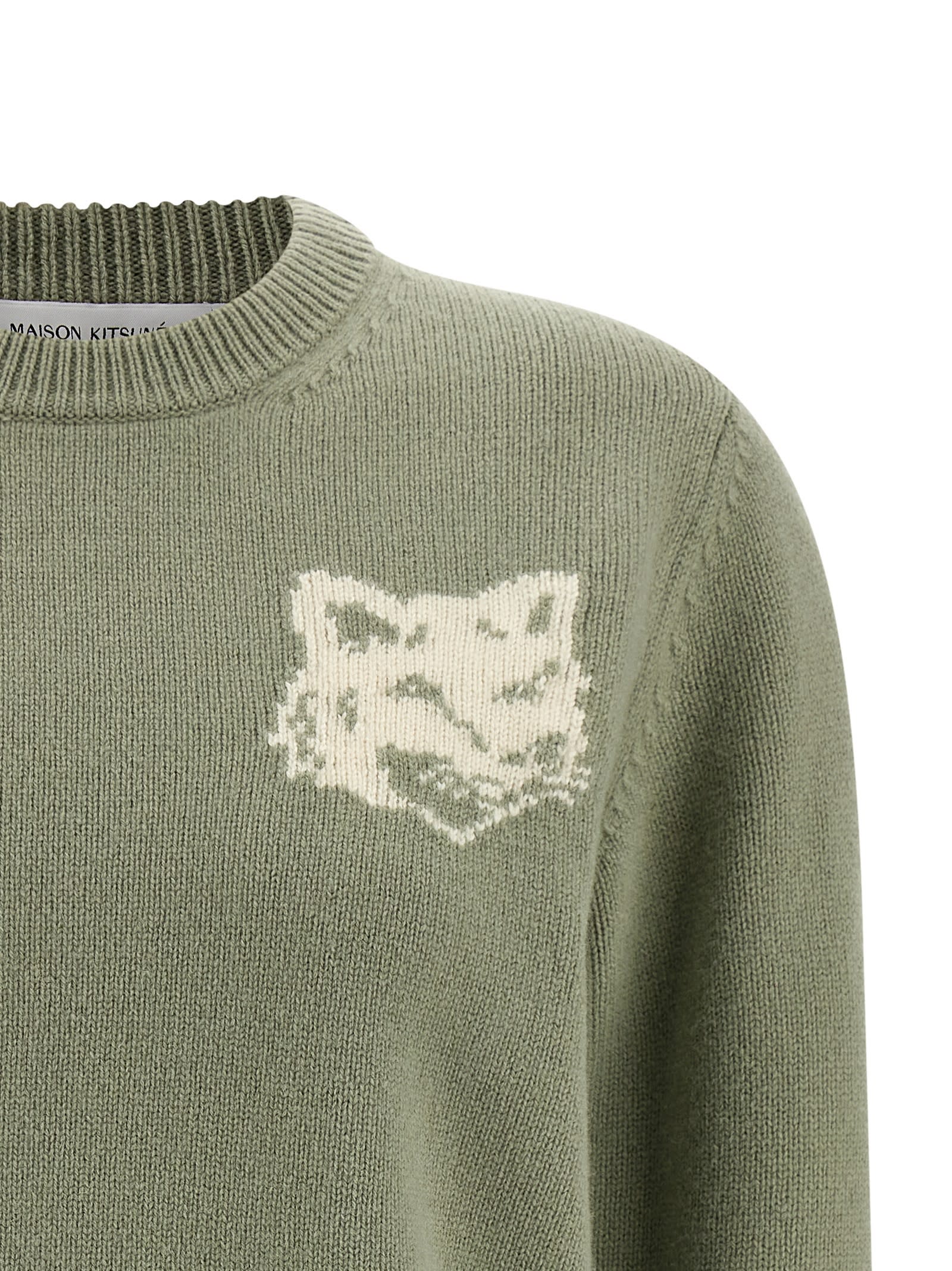 Maison Kitsuné Contrast Fox Head Sweater In Green