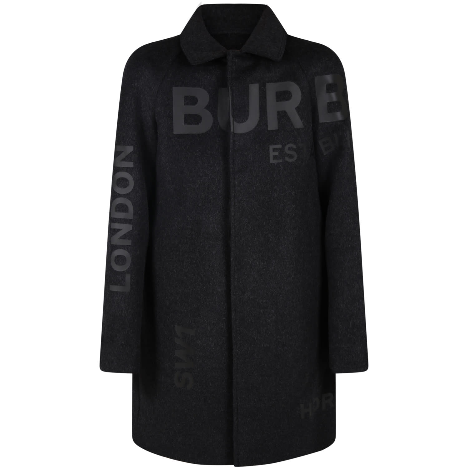 Burberry Gray Coat For Kids With Black Logo