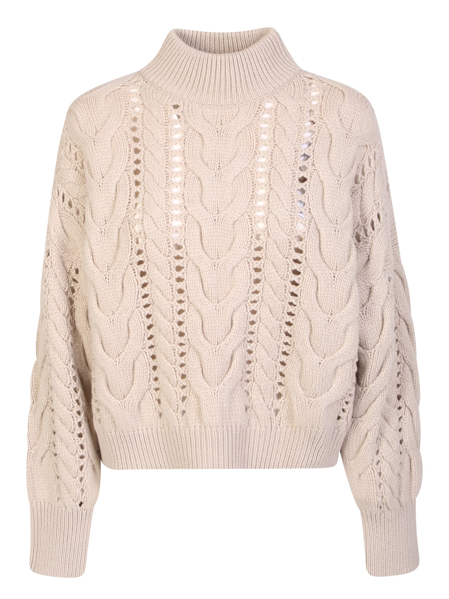Brunello Cucinelli Pullover With Perforated Details Light Beige