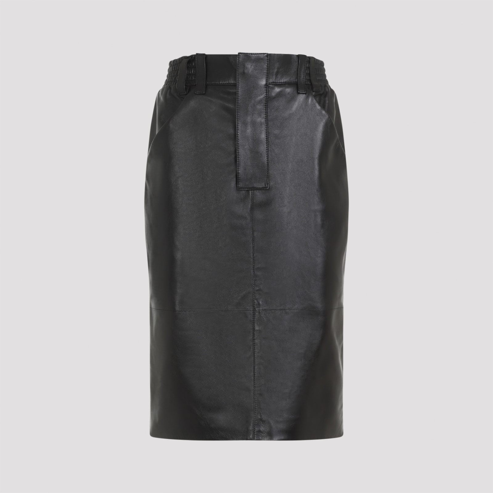 Saint Laurent Black Lamb Leather Midi Skirt In Black