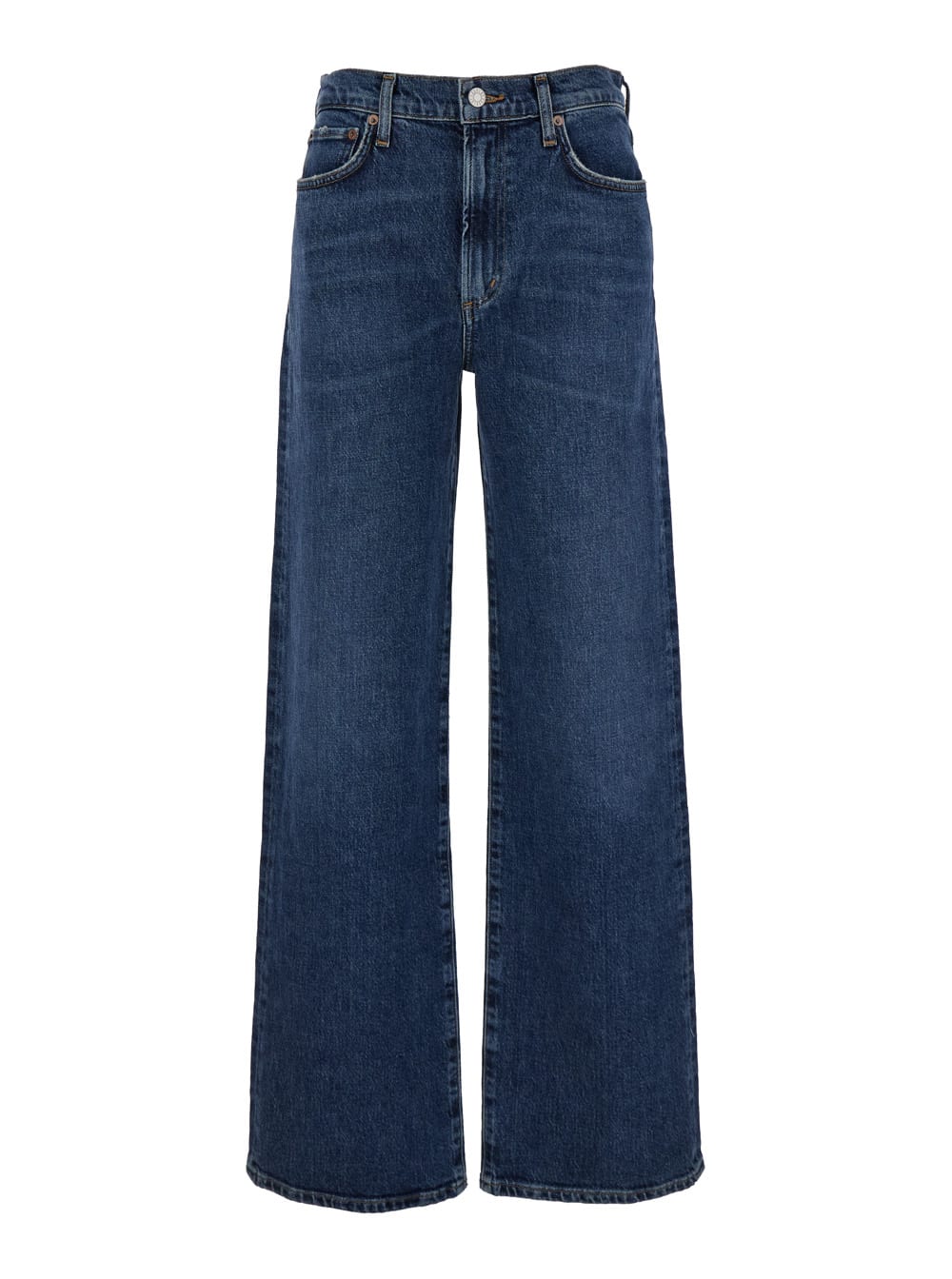 Shop Agolde Harper Blue Five-pocket Straight Jeans In Cotton Denim Woman