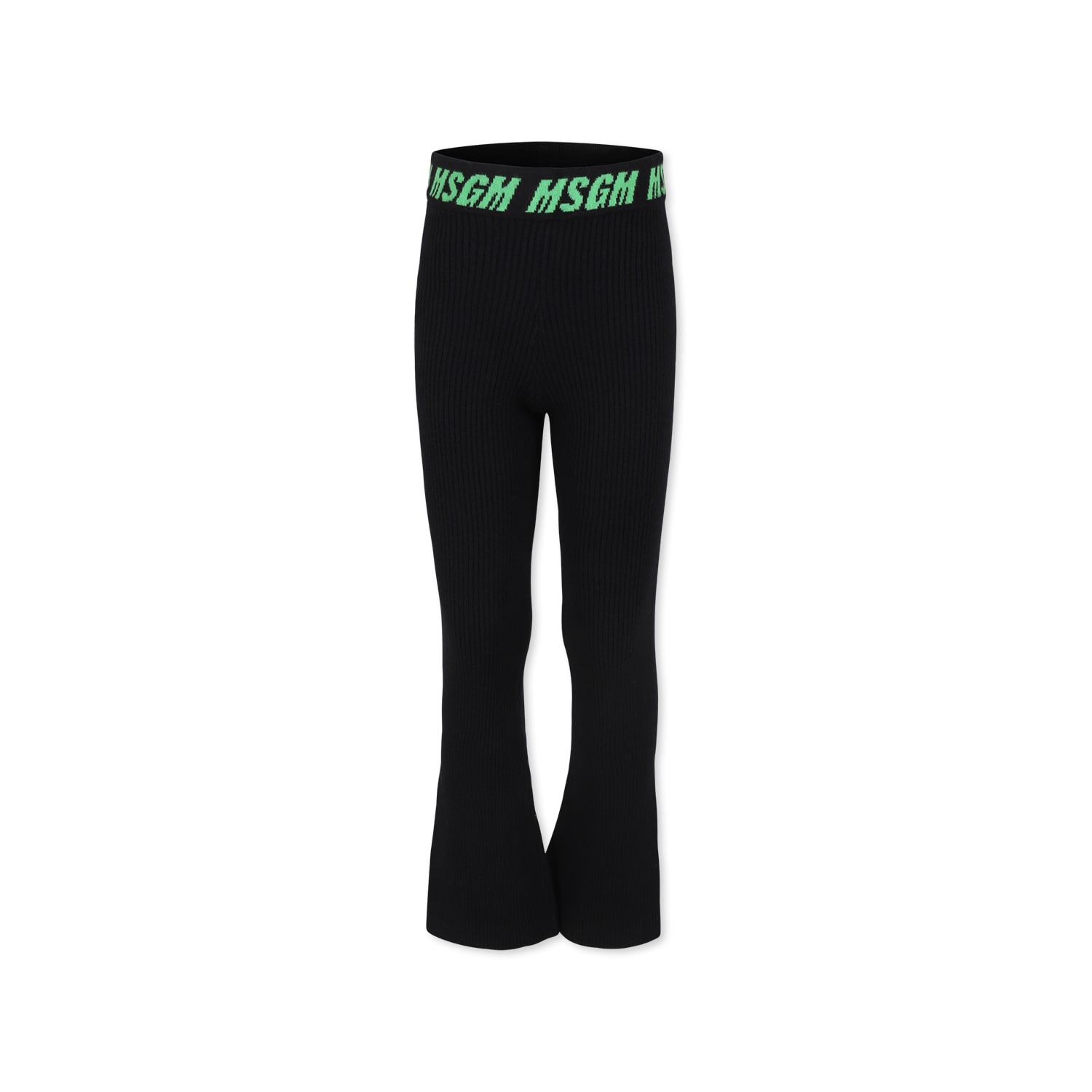 Msgm Black Trousers For Girl With Logo In Black