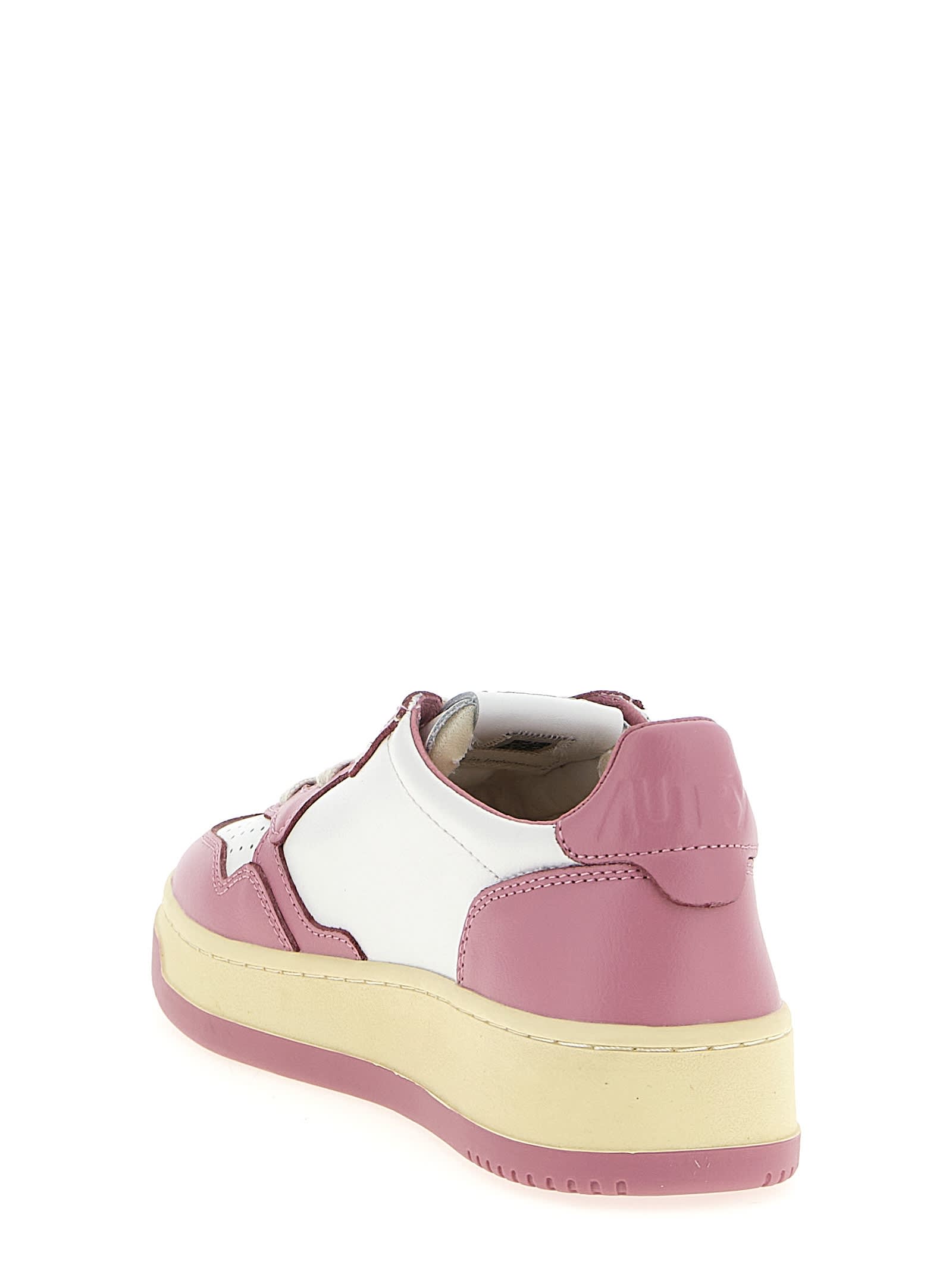 Autry Medalist Low Sneakers Bicolor In White And Polignac Leather Shoes In Pink