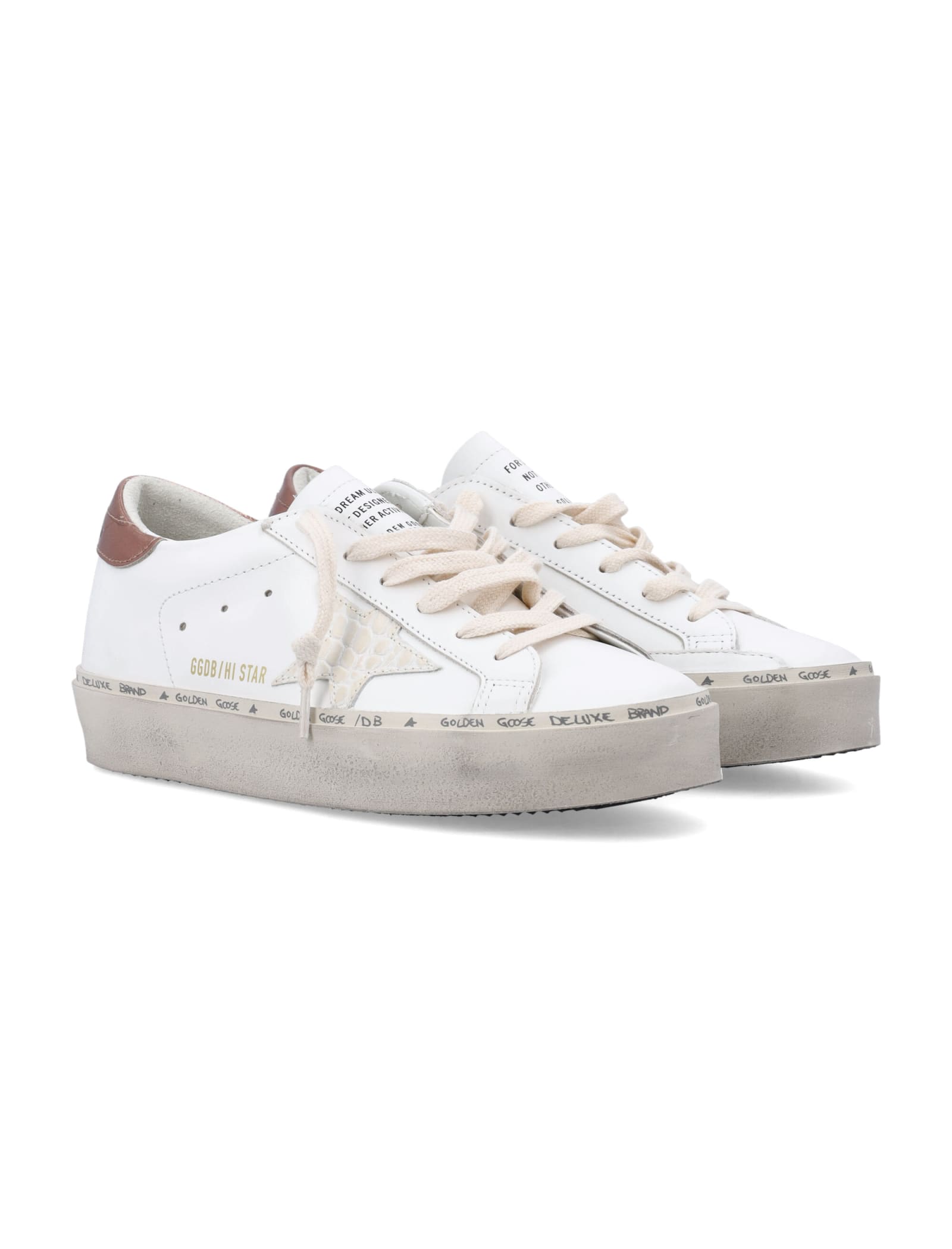 Shop Golden Goose Hi Star Sneakers In White Bronze