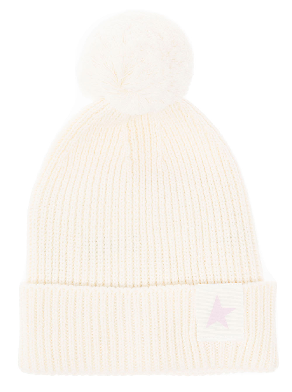 Ribbed White Cotton And Wool Hat With Pom Pon Detail Girl Golden Goose Kids
