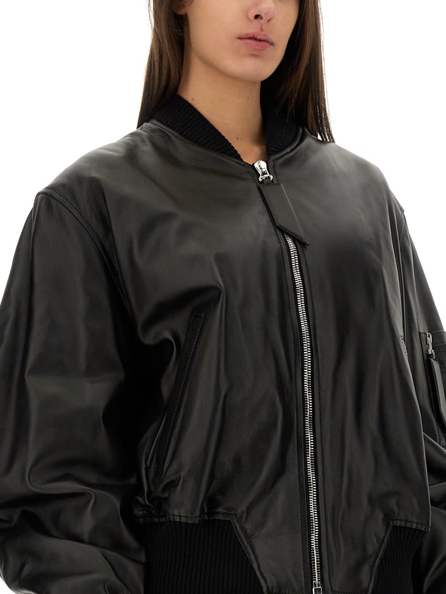 Shop Attico Leather Bomber Jacket In Black