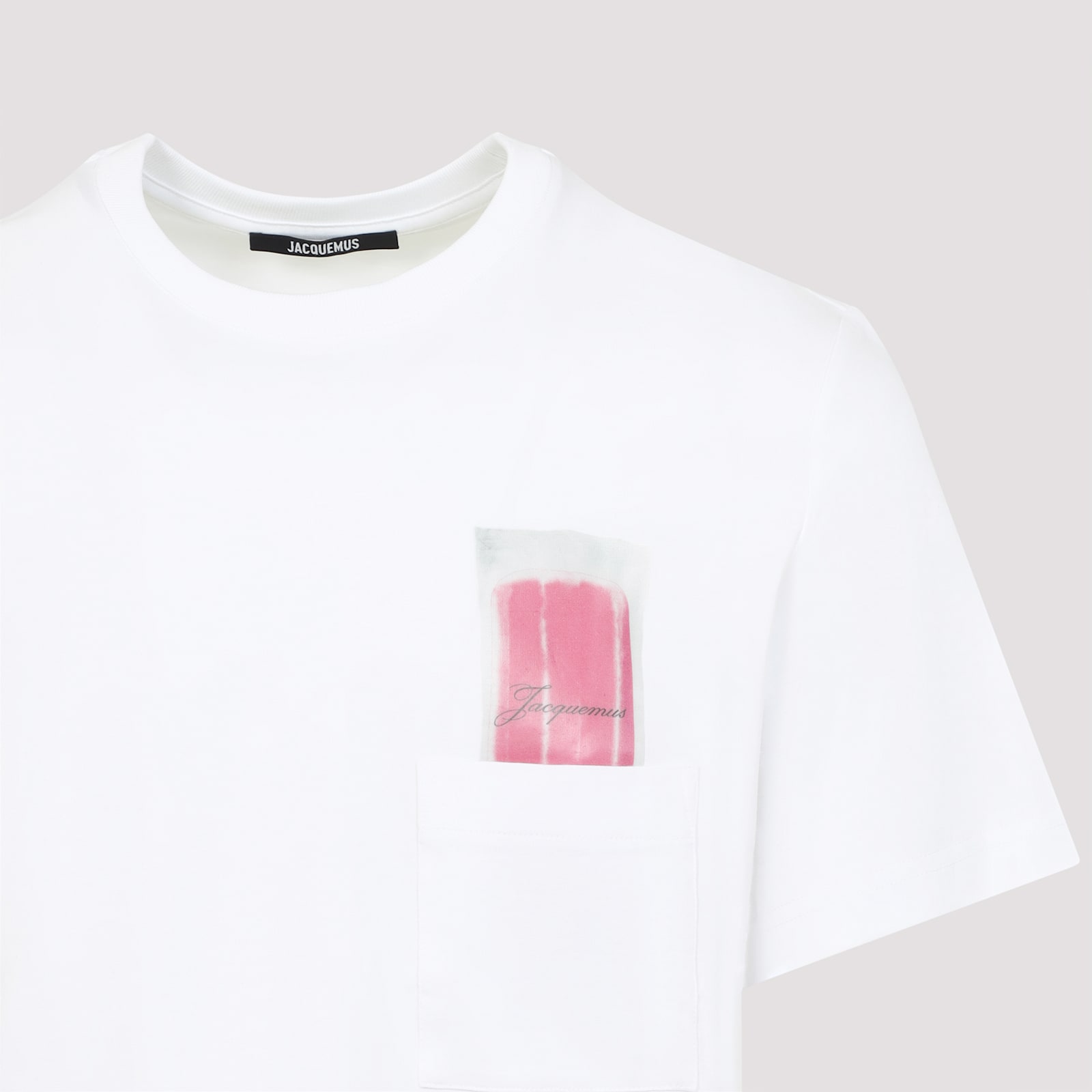 Jacquemus Classic Crew Neck T-shirt With Transparent Chest Pocket In Ir Ice Print White