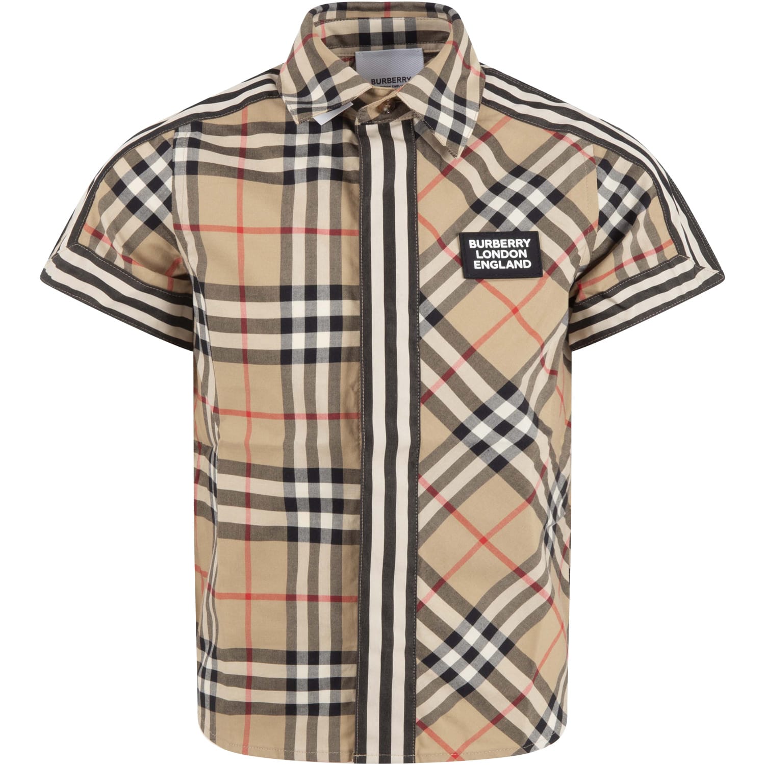 BURBERRY BEIGE SHIRT FOR BOY WITH LOGO,8030099 A7028
