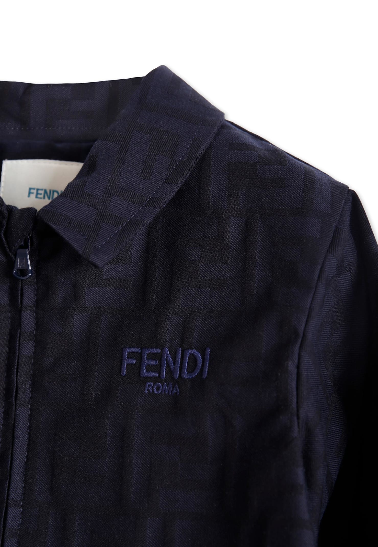 Fendi Blue Jacket With All-over Ff For Baby Boy In Blue
