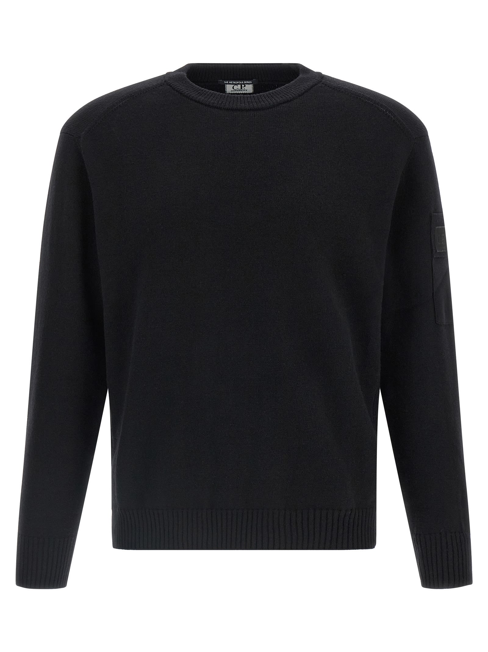 C.p. Company Fine Wool Crew Neck Sweater With Patch In Black
