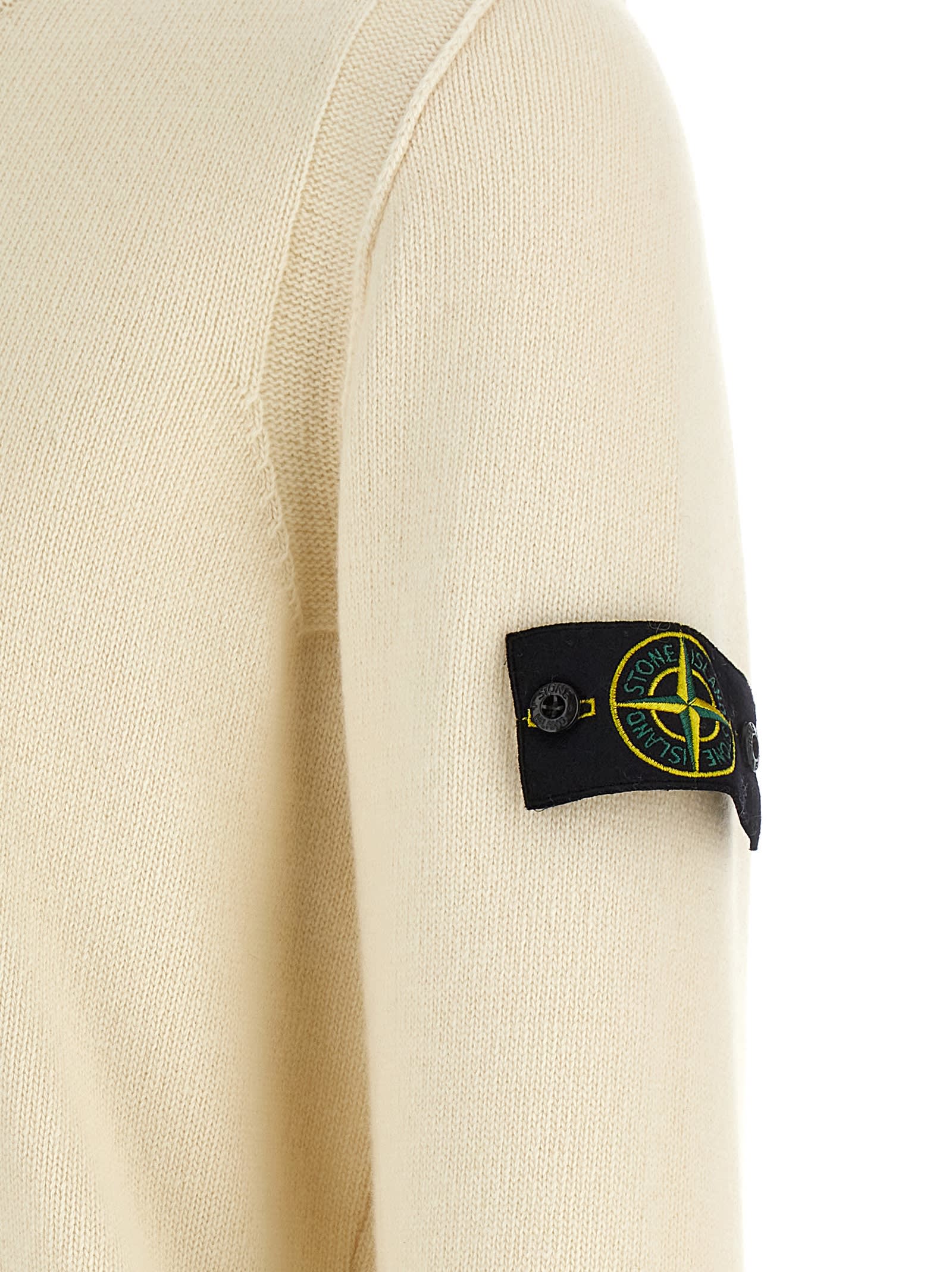 Shop Stone Island Logo Patch Sweater In White