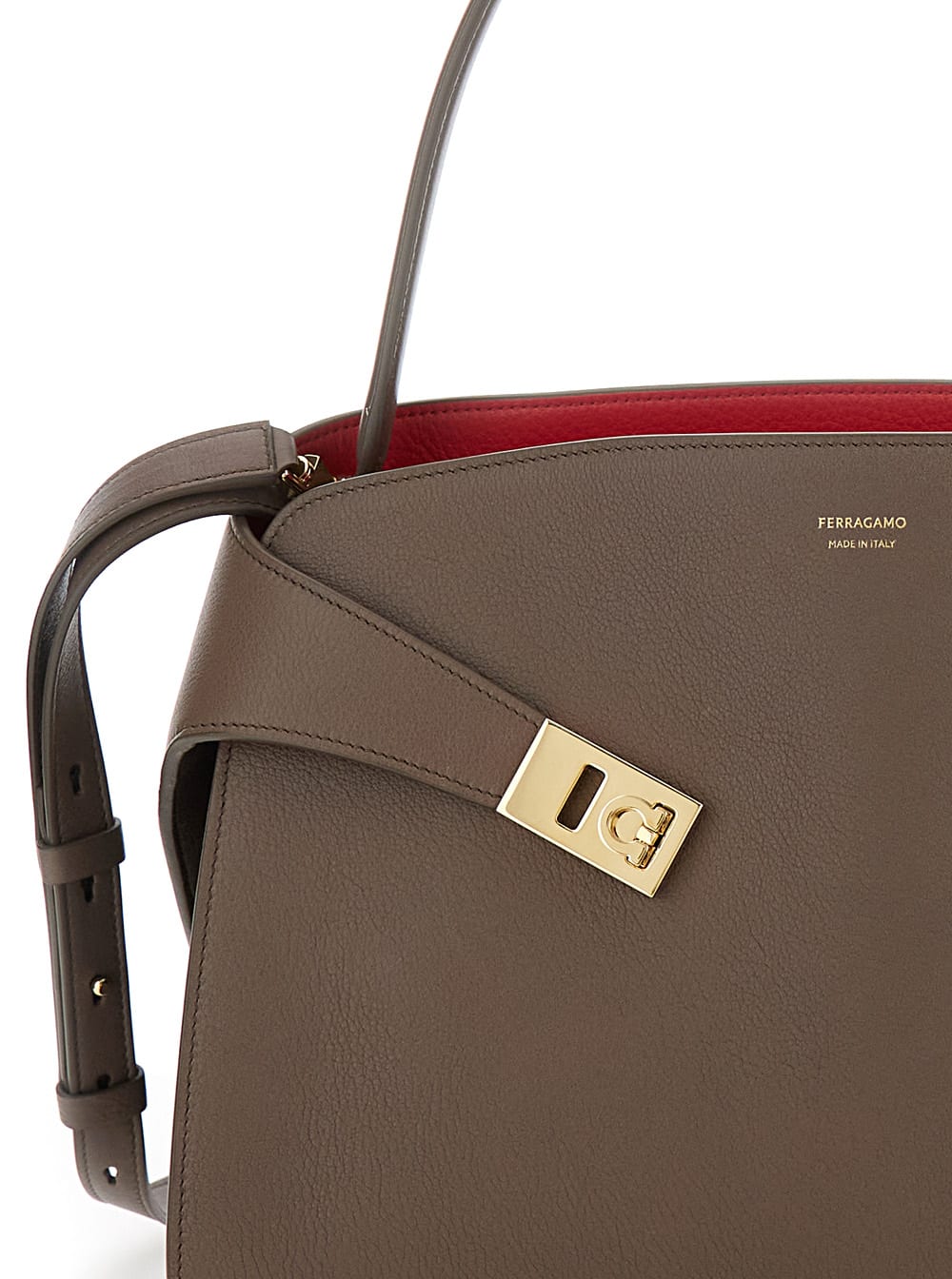 Ferragamo Hug Grey Shoulder Bag With Logo Printed On Front In Leather Woman In Brown