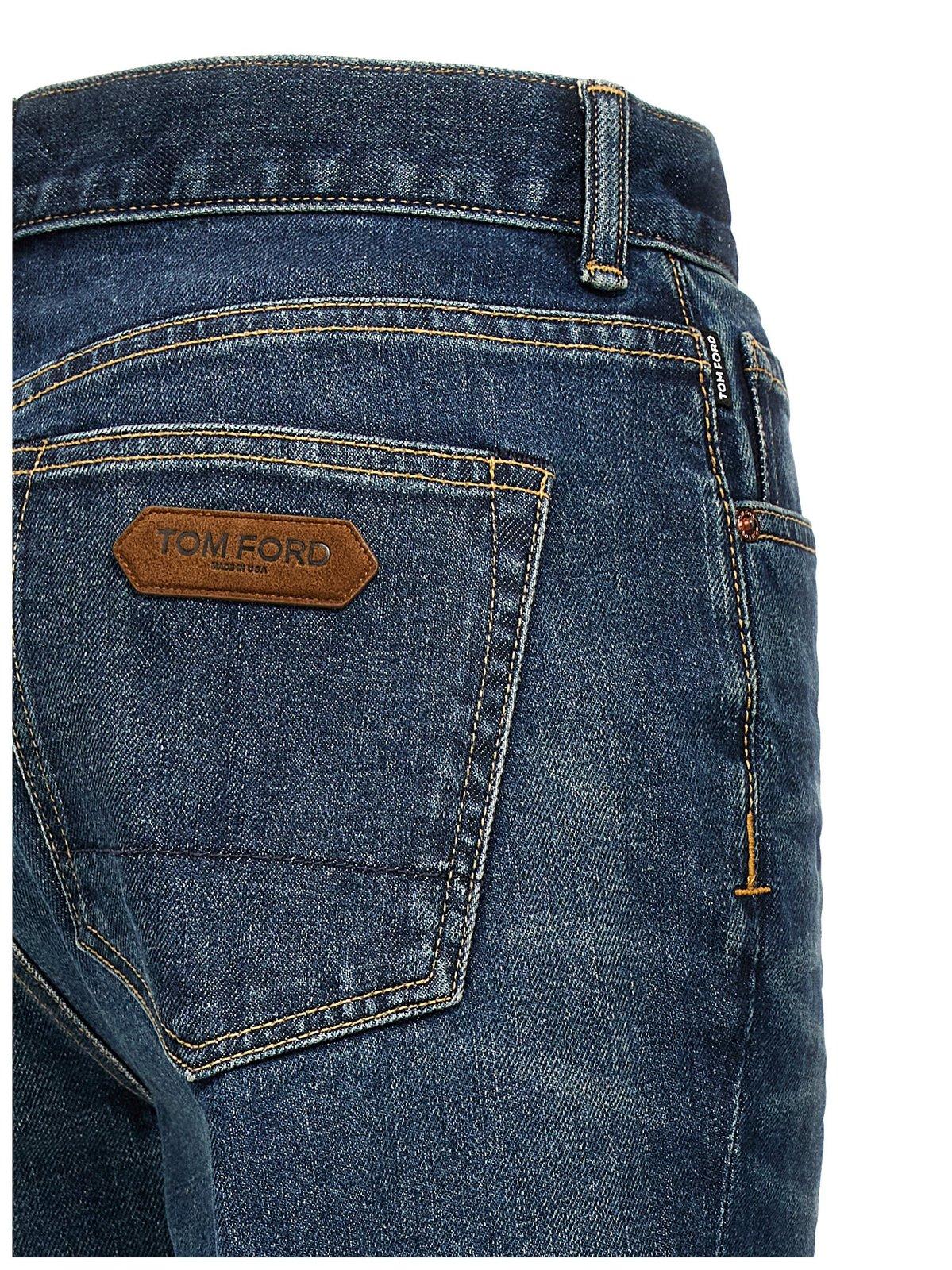 Tom Ford Dark Blue Flared High Rise Jeans In Mid Blue (blue)