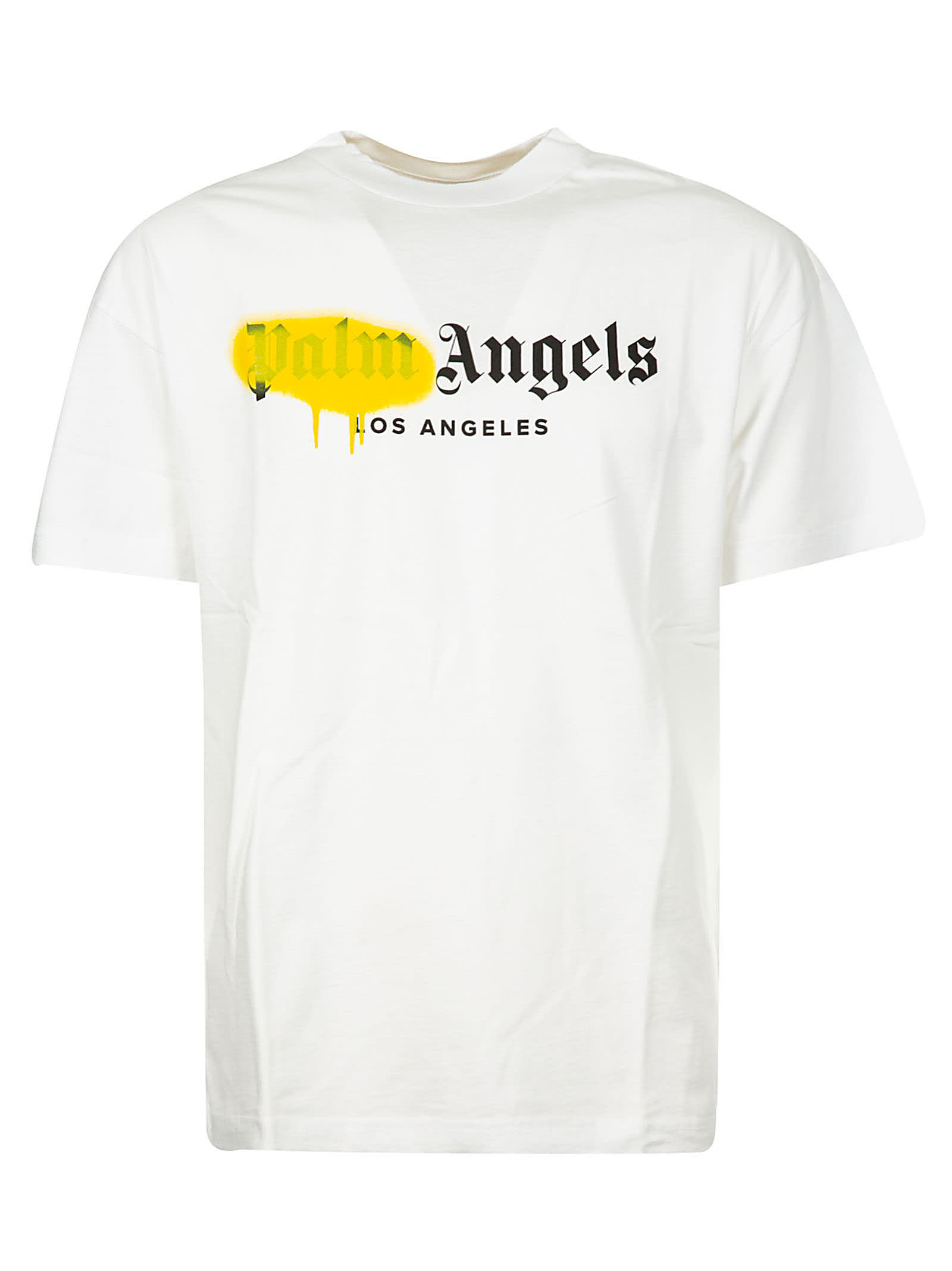 Palm Angels La Sprayed Logo T-shirt In White/yellow | ModeSens