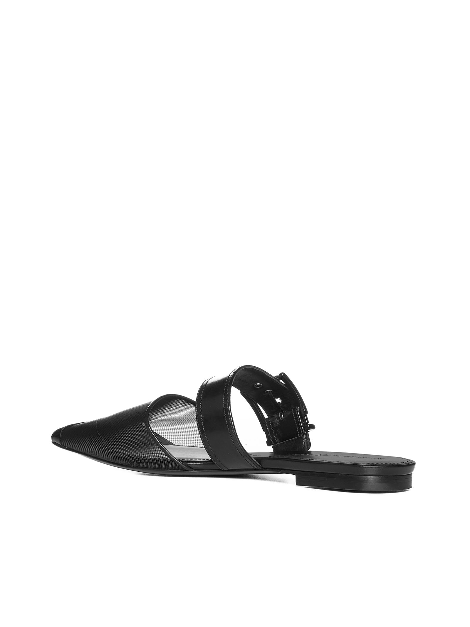 Alexander Mcqueen Black Mesh And Leather Punk Slippers In Nero