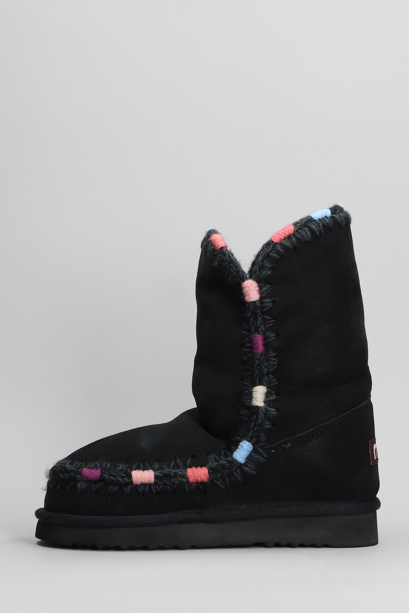 Shop Mou Eskimo 24 Low Heels Ankle Boots In Black Suede