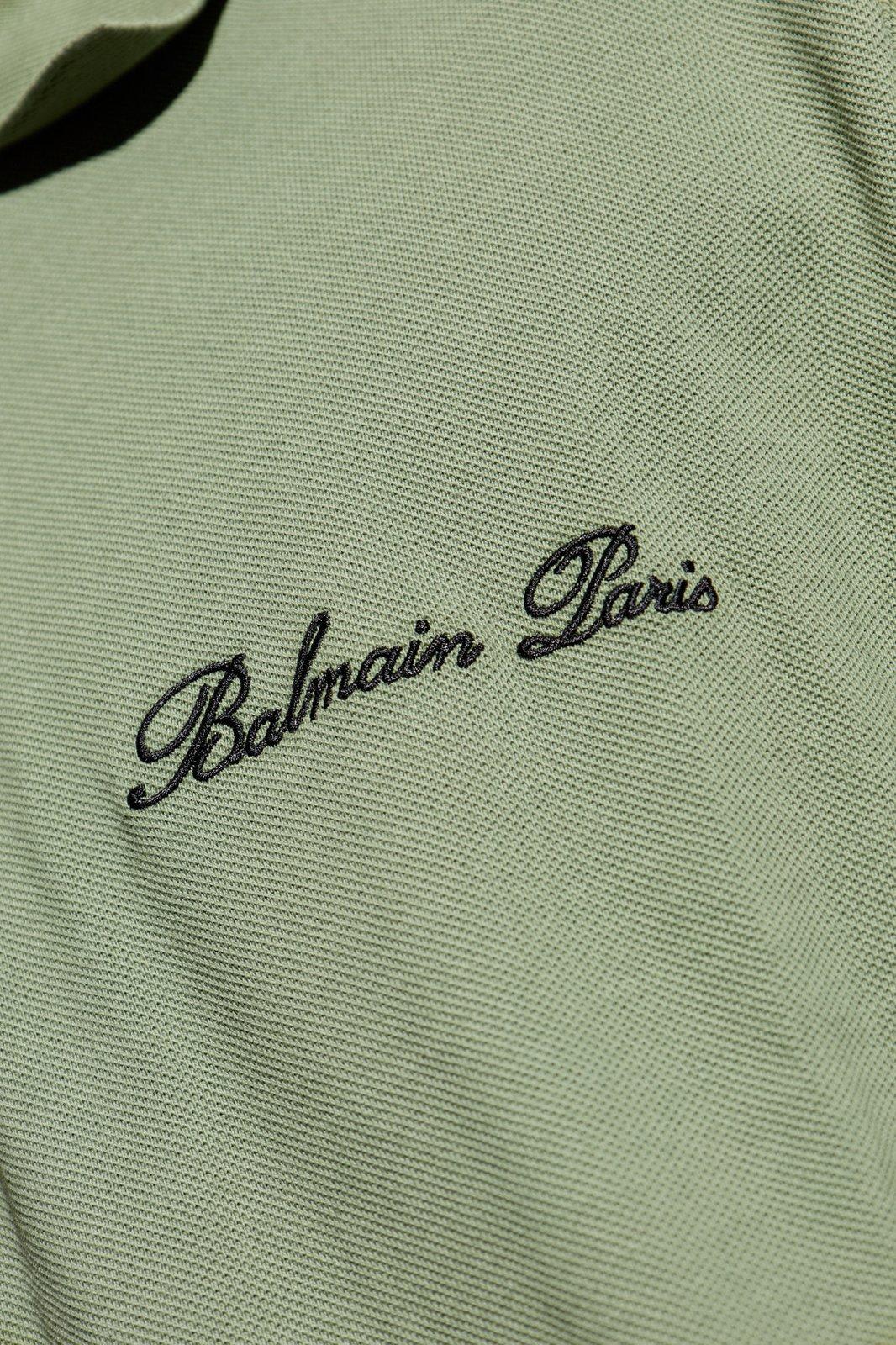 Shop Balmain Logo Embroidered Short-sleeved Polo Shirt In Green