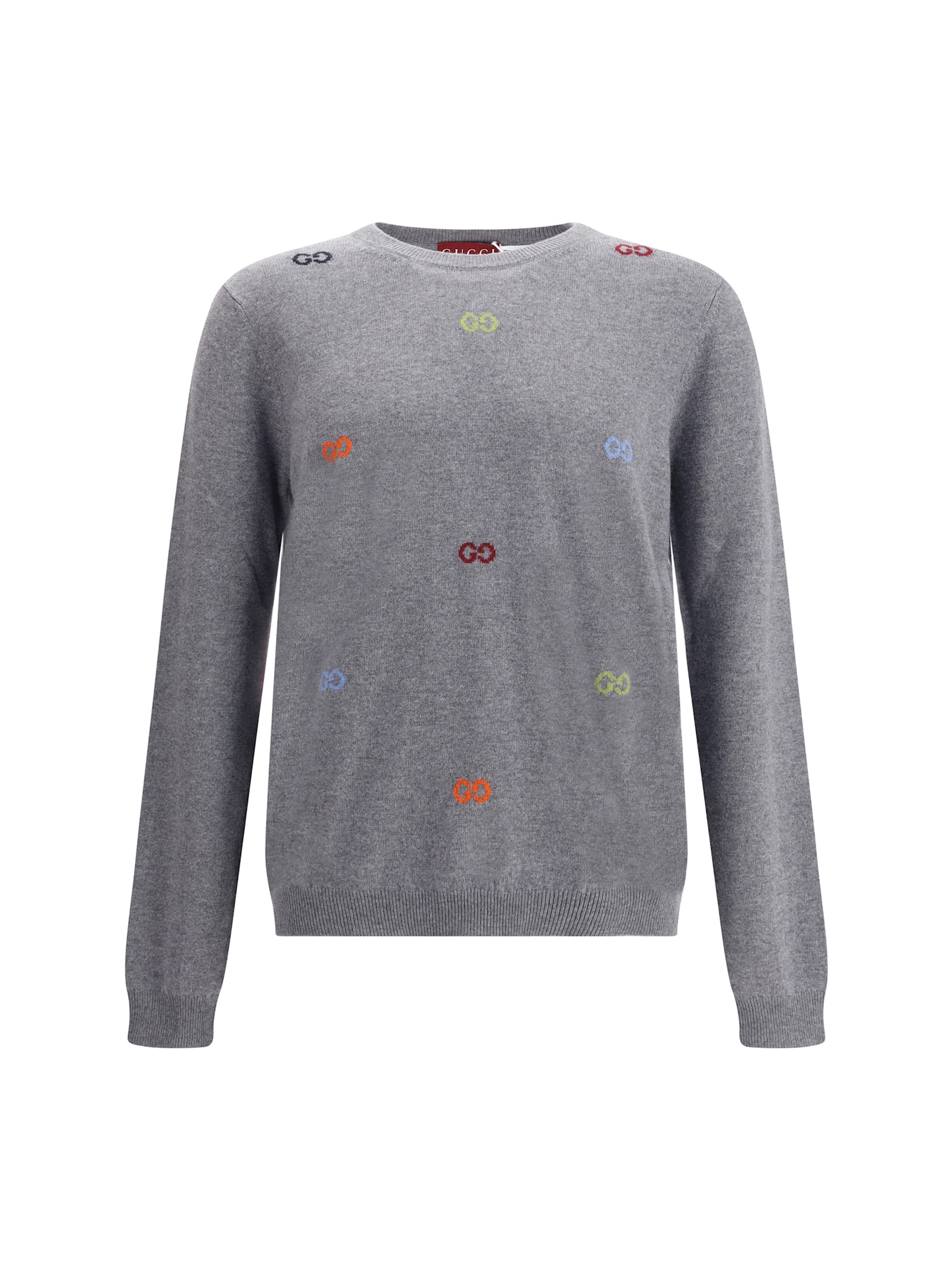 Gucci Men Long Sleeve Crew-neck Cashmere Sweater In Gray