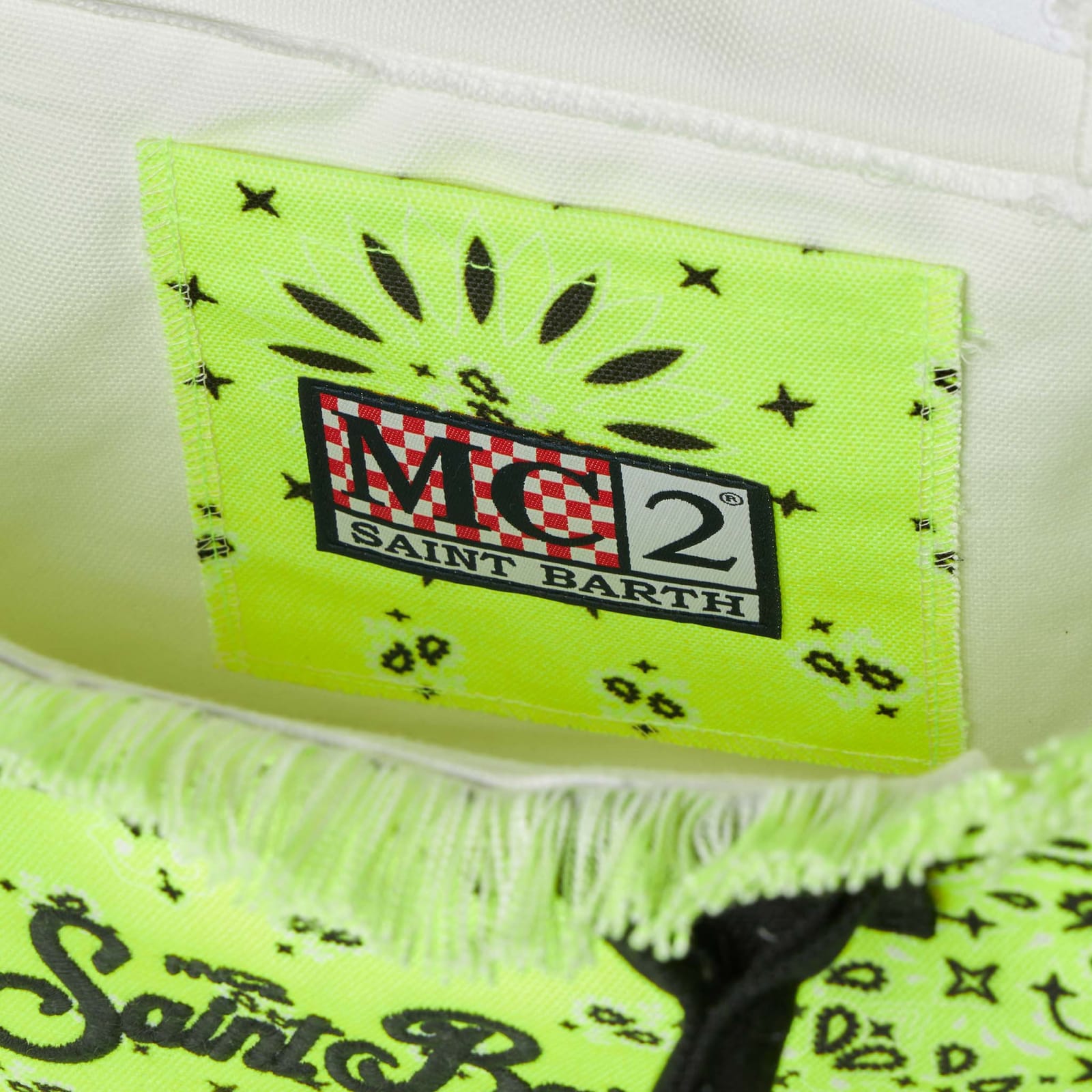 MC2 SAINT BARTH COLETTE FLUO YELLOW HANDBAG WITH BANDANNA PRINT 