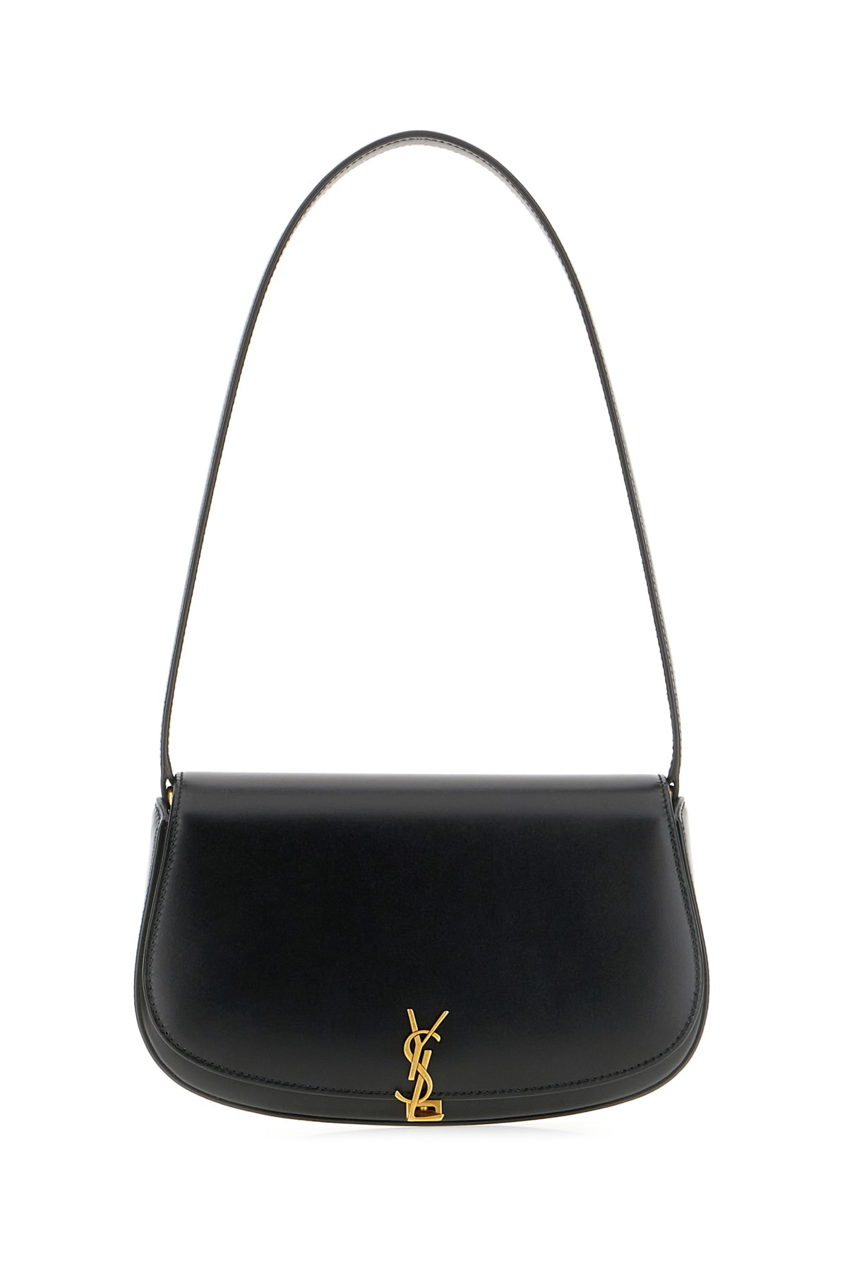 Saint Laurent Dark Brown Leather Mini Voltaire Shoulder Bag In Black