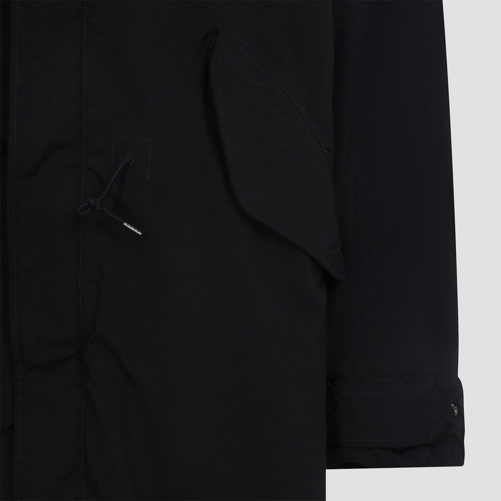 C.p. Company Long Jacket With Adjustable Cuffs And Hood In Black