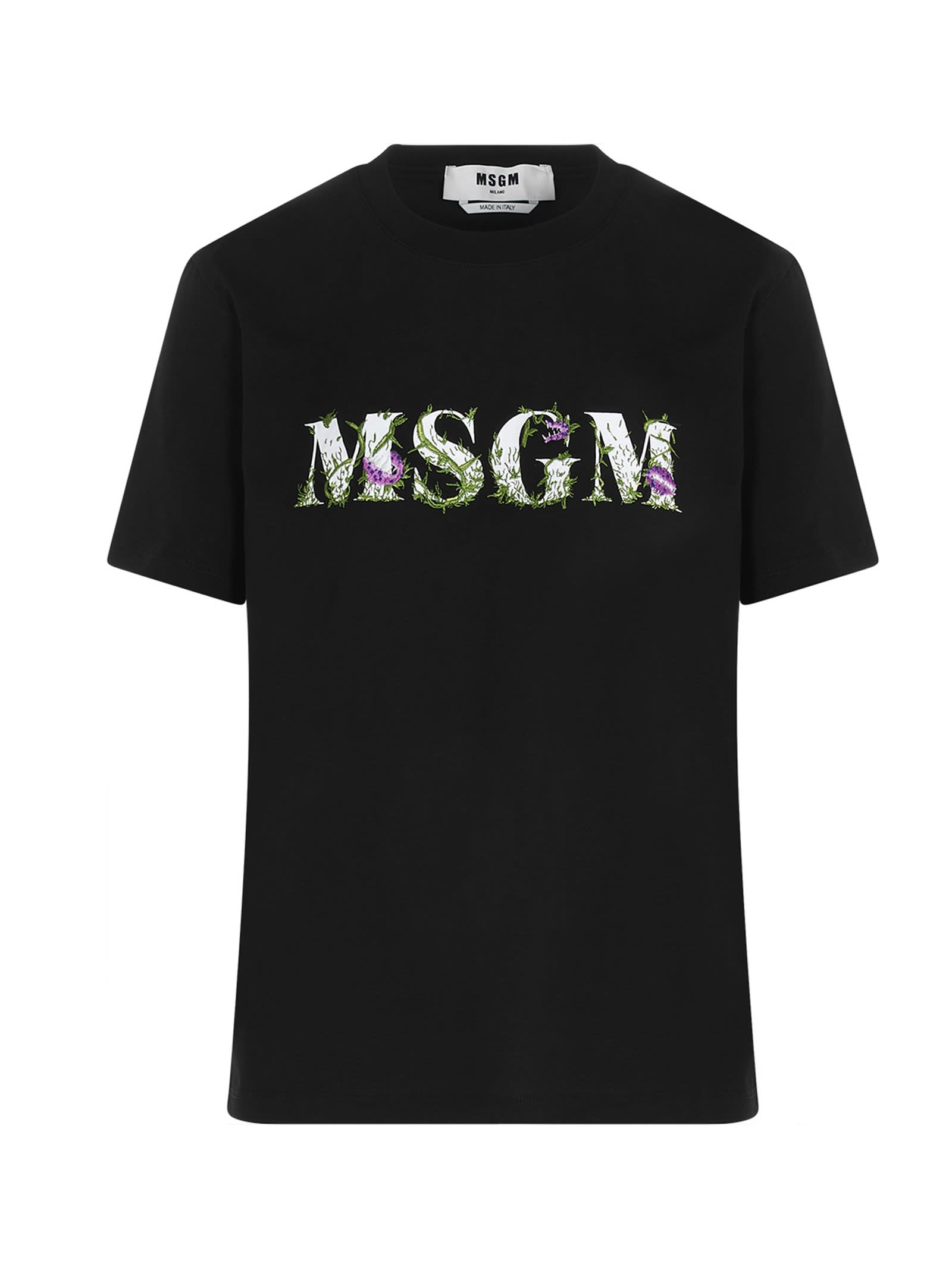 MSGM Floral Embroidered Logo T-shirt