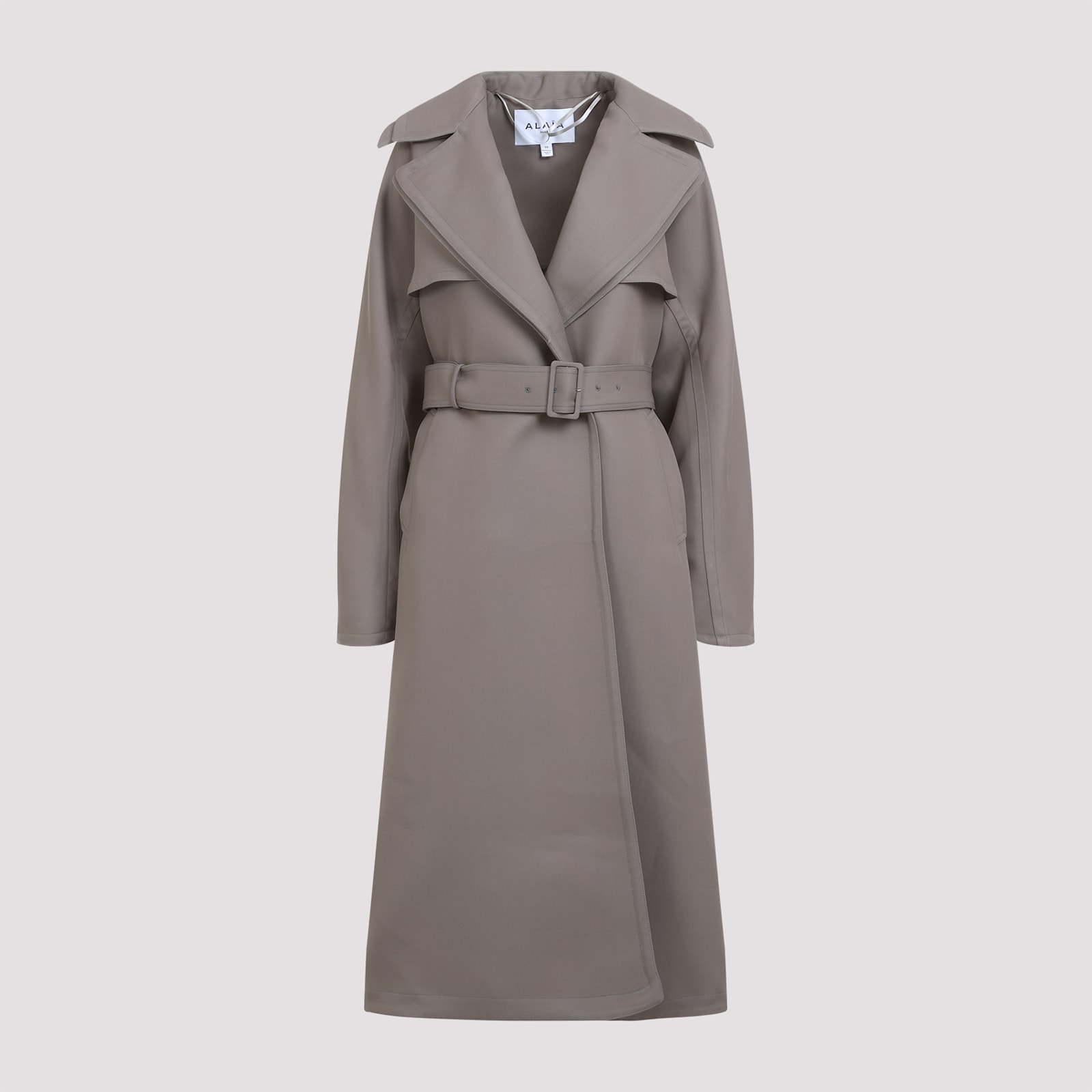 Alaïa Trench Coact Double Diagonal Women In Gray