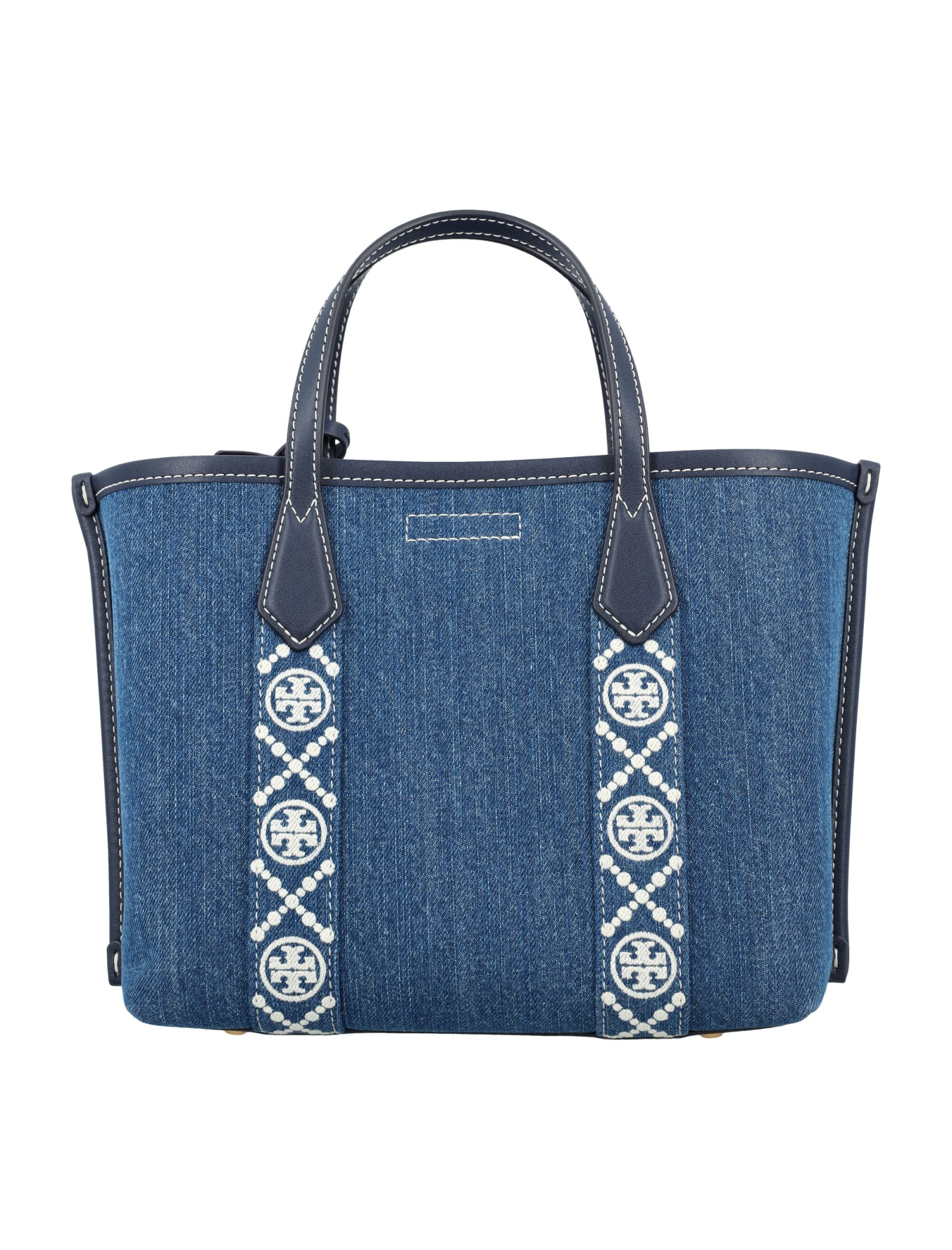 Shop Tory Burch Perry Denim Triple-compartment Small Tot In Denim Multi