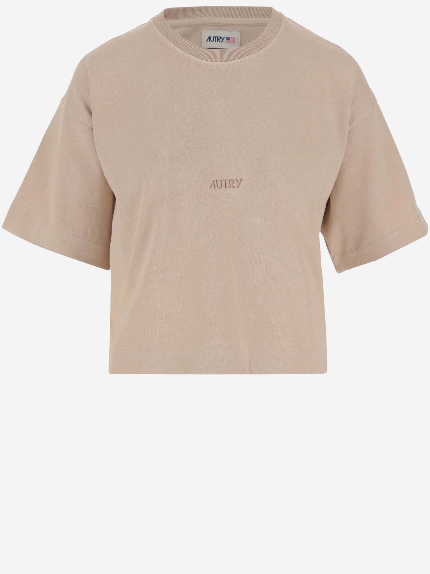 Autry Cotton T-shirt With Logo In Peony Rose