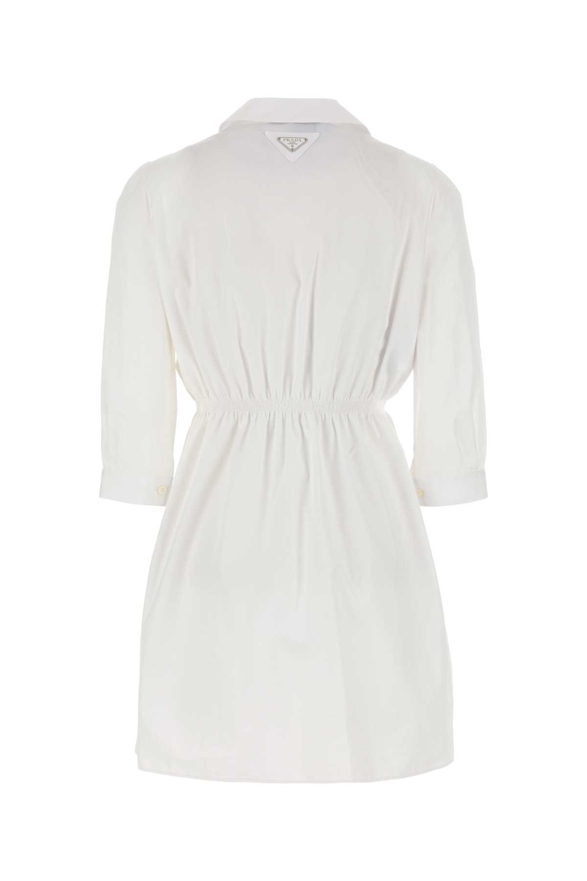 Prada Poplin Shirt Dress With Belt And Pockets In White