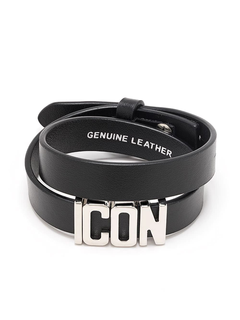 Dsquared2 Woman Black And Silver Icon Leather Bracelet