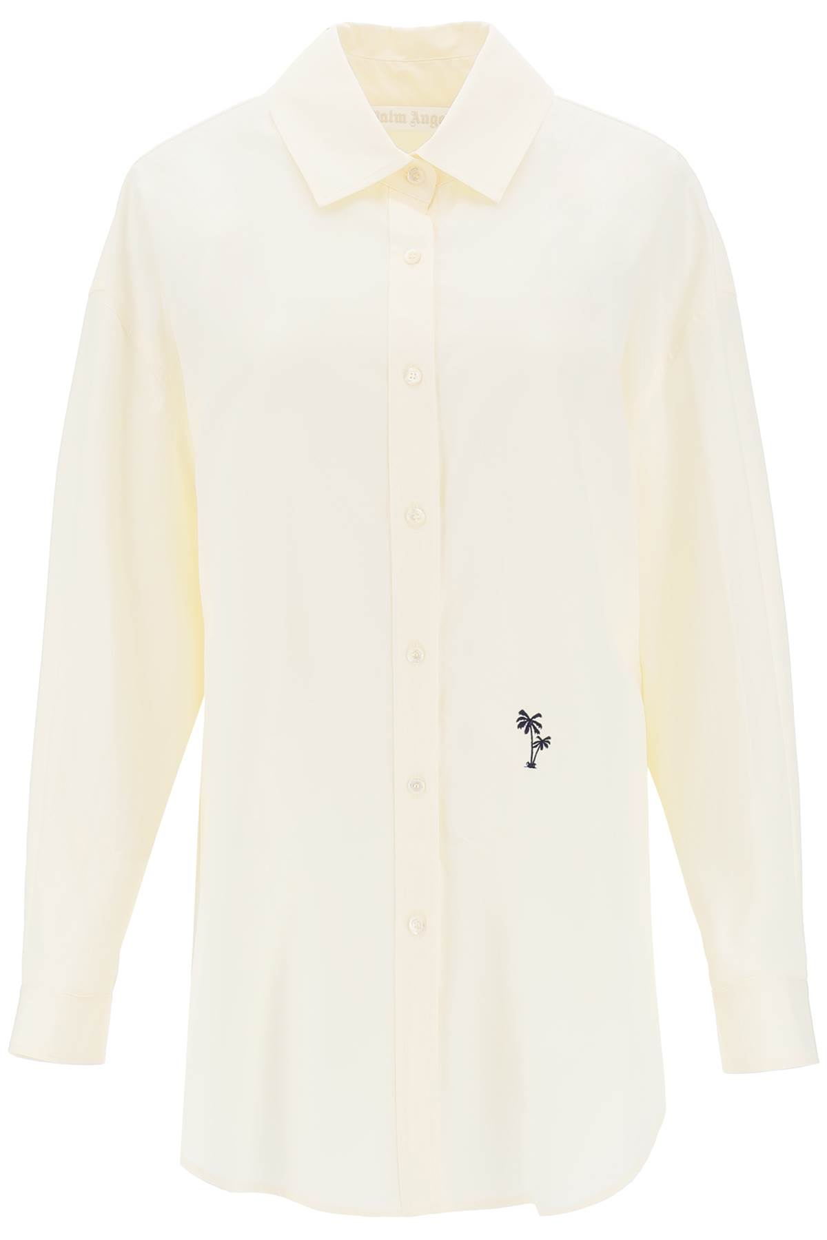 Shop Palm Angels Poplin Shirt With Palm Embroidery In Butter Black (white)